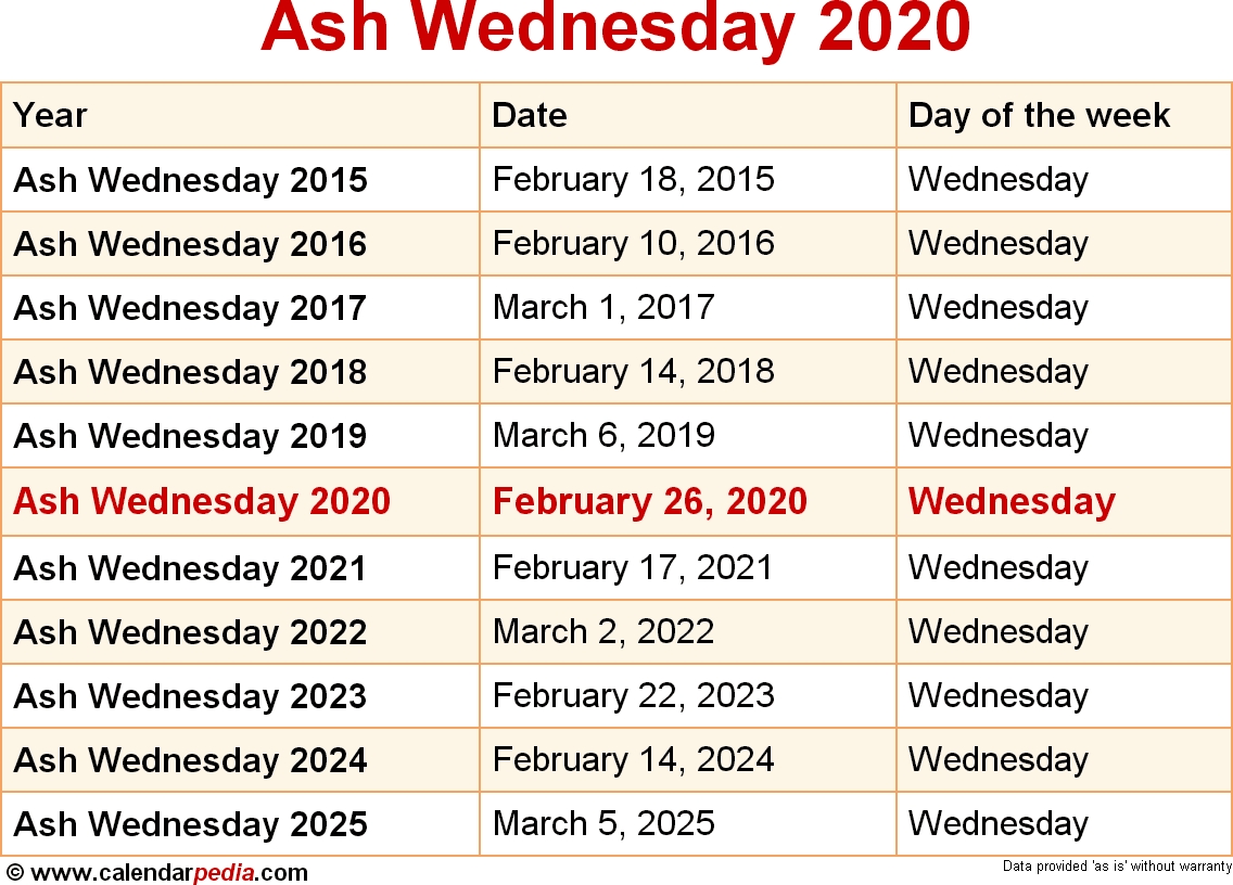 When Is Ash Wednesday 2020 &amp; 2021? Dates Of Ash Wednesday with regard to Special Days Of The Year 2020