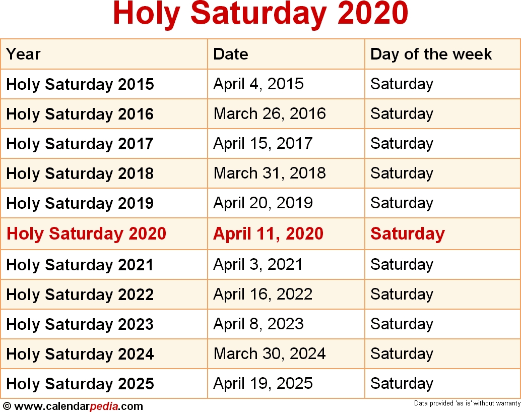 When Is Holy Saturday 2020 &amp; 2021? Dates Of Holy Saturday with regard to 2020 Calendar Sunday Through Saturday