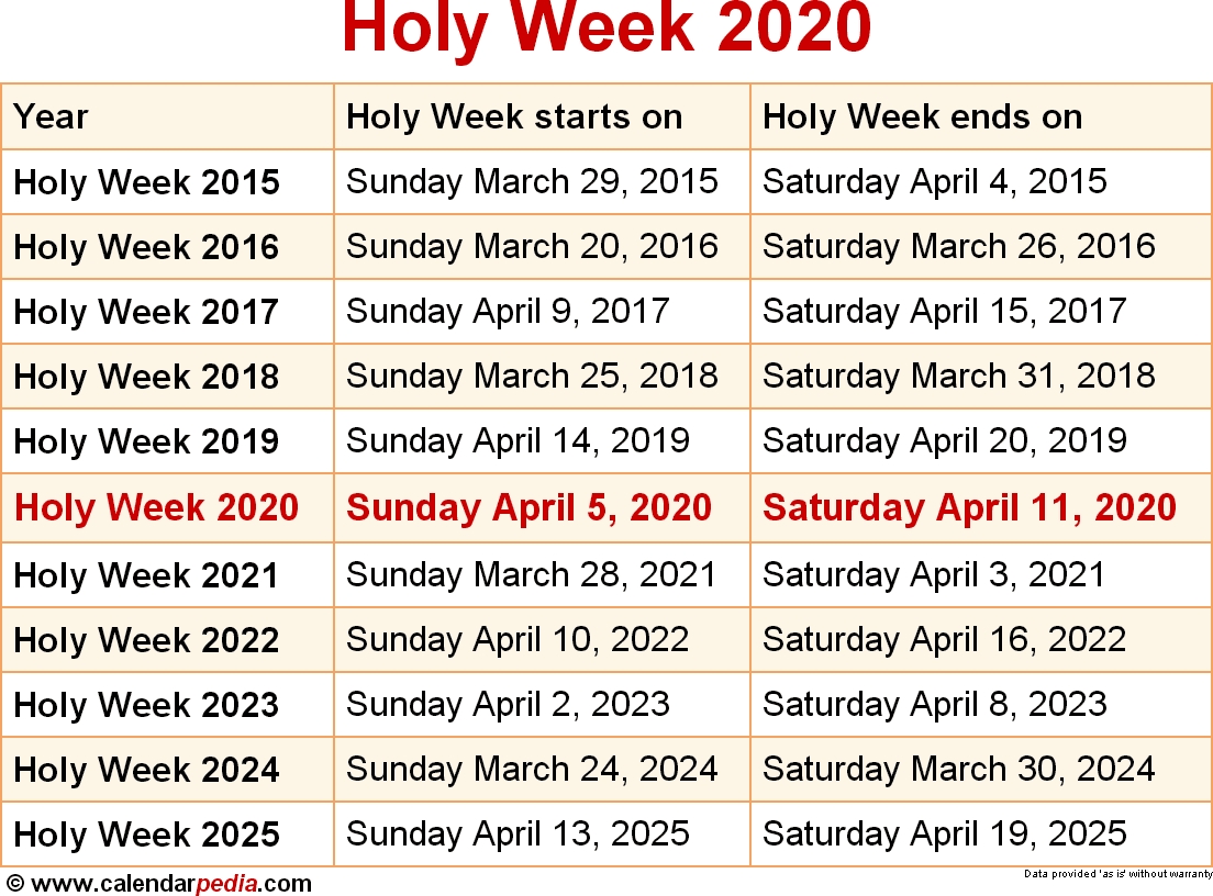 When Is Holy Week 2020 &amp; 2021? Dates Of Holy Week regarding 2020 Printable Liturgical Calendar Free