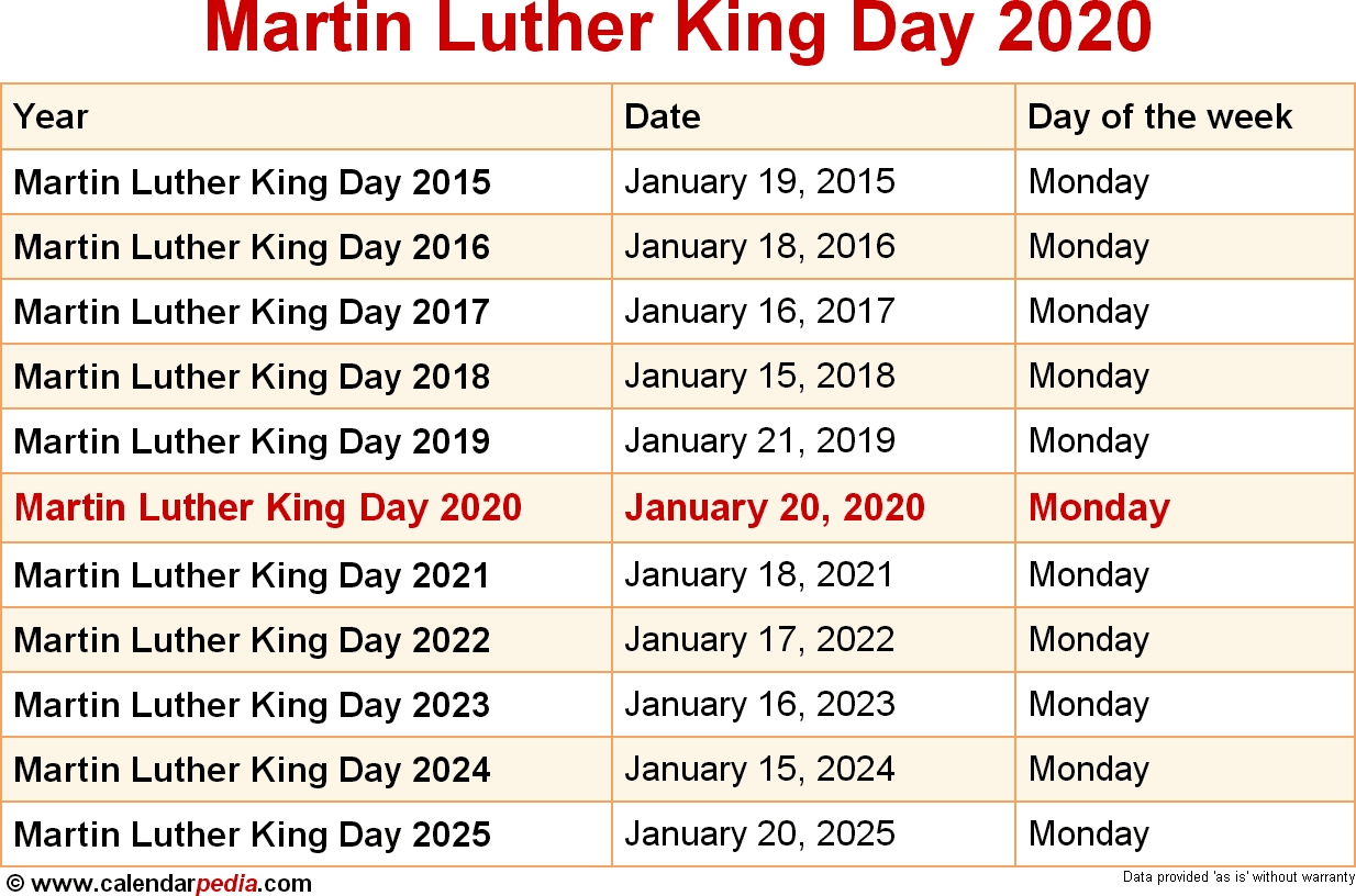 When Is Martin Luther King Day 2020 &amp; 2021? throughout 2020 Special Days