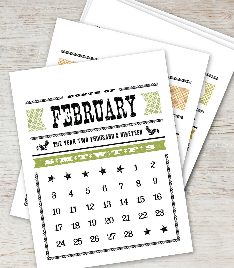 Woodtype Printable Calendar 2019 2020 Instant Download Digital | Etsy regarding 5X 7 Printable 2019-2020