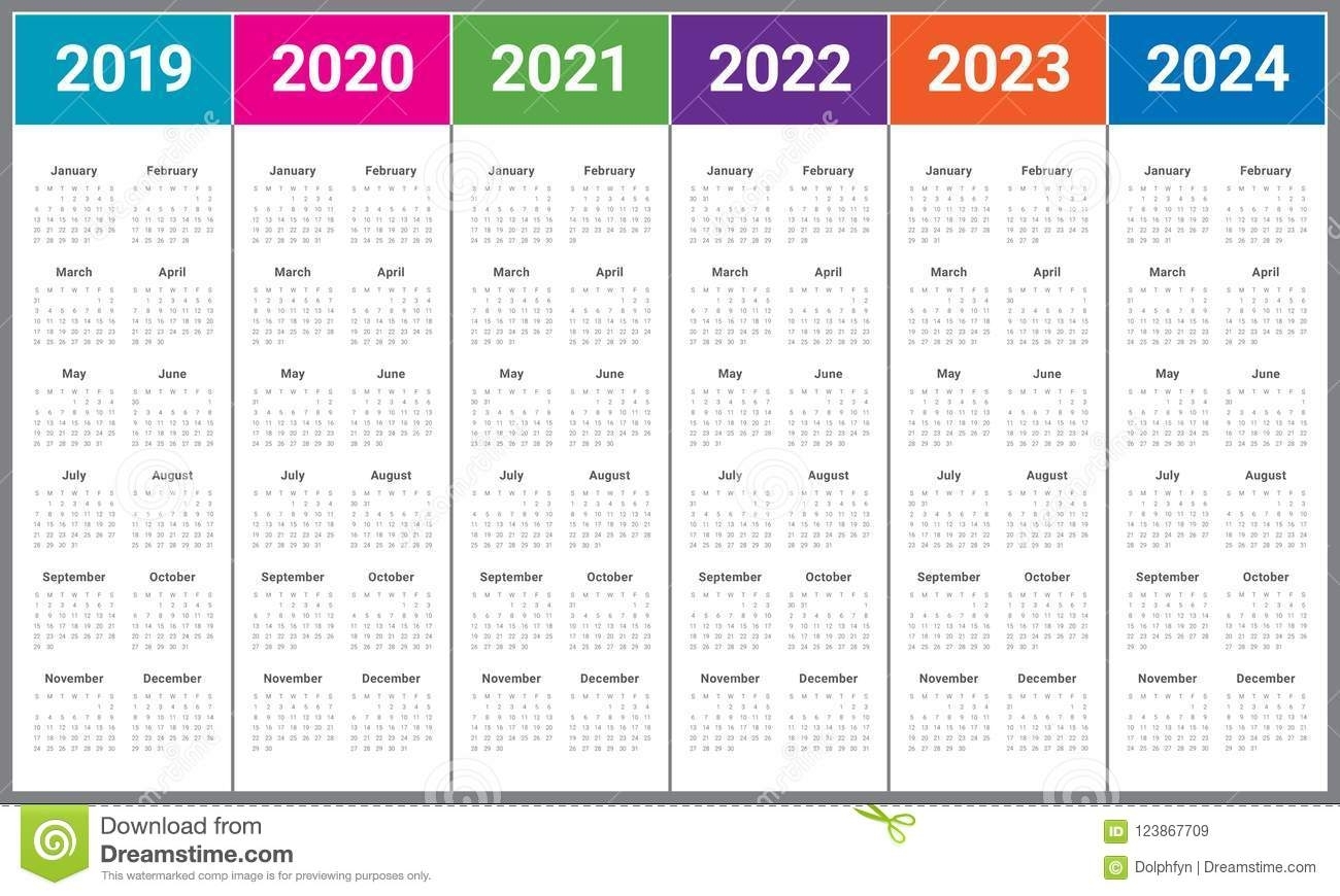 Year 2019 2020 2021 2022 2023 2024 Calendar Vector Design Template regarding 2020 To 2023 Calendars