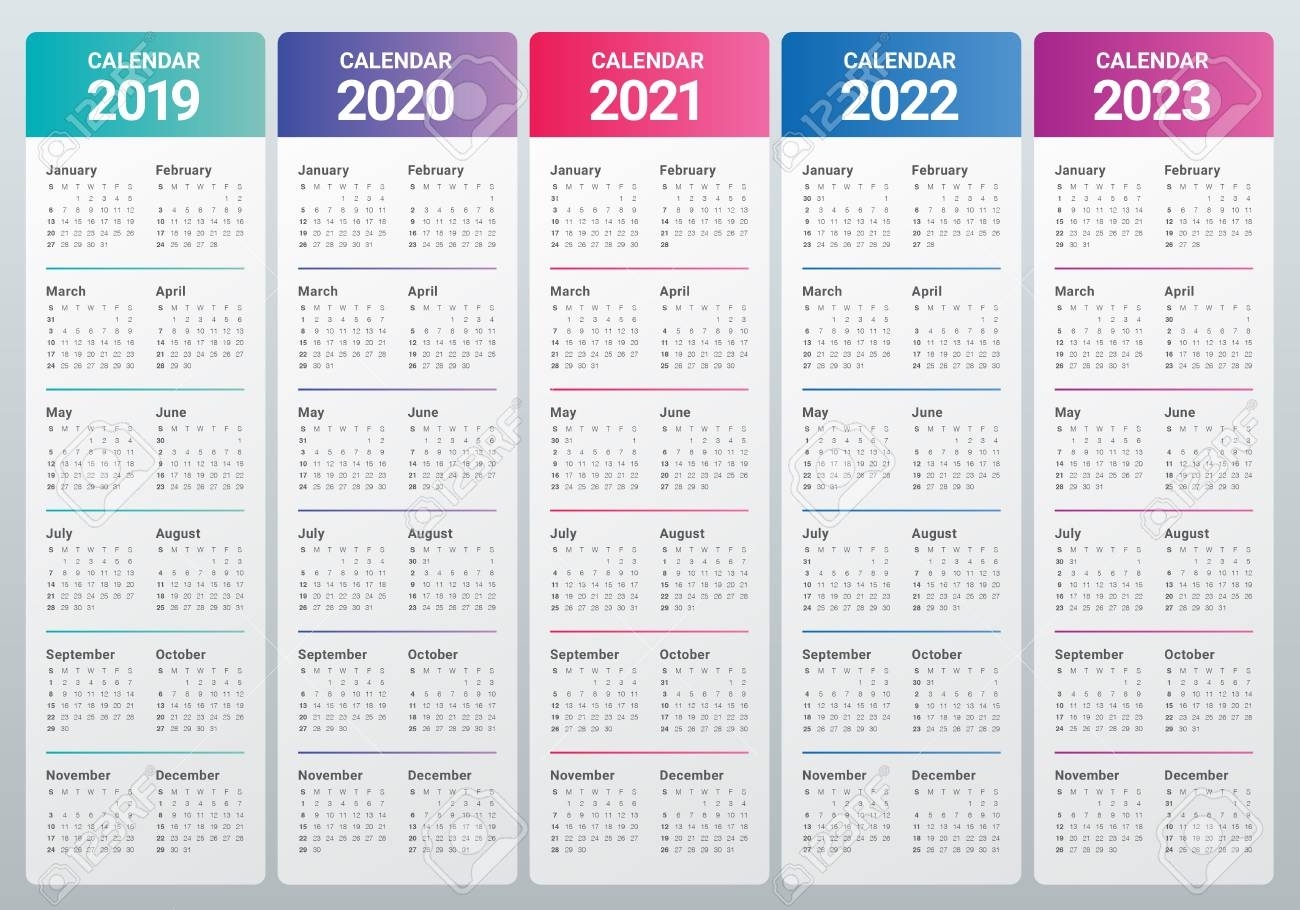 Simple Calendar For 2019 2020 2021 2022 2023 And 2024 Years Stock Images