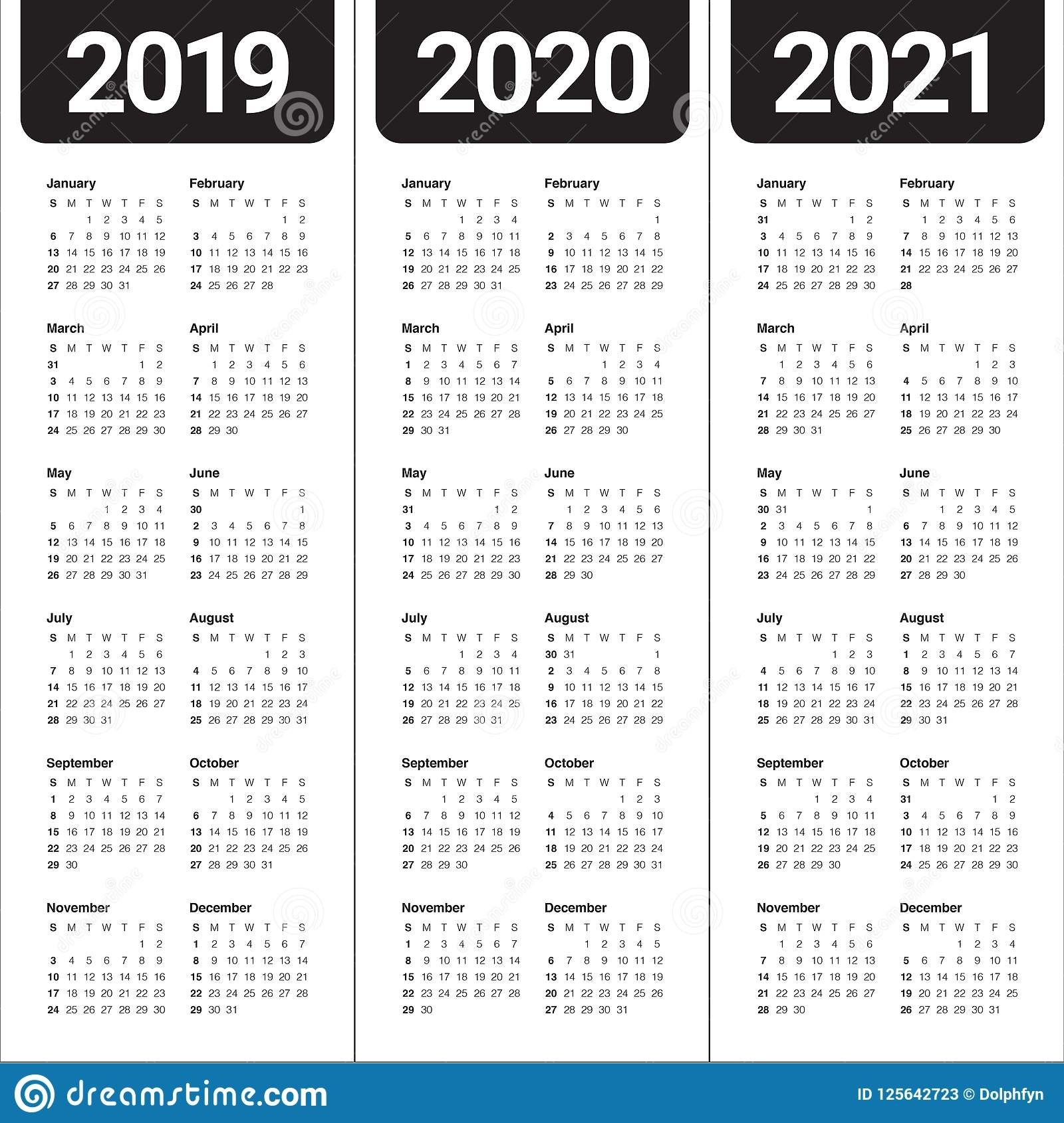Year 2019 2020 2021 Calendar Vector Design Template Stock Vector for Yearly Calendar 2019 2020 2021