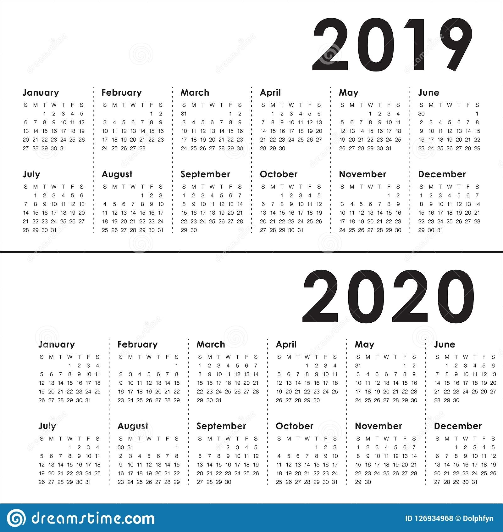 Year 2019 2020 Calendar Vector Design Template Stock Vector intended for U Of L 2019/2020 Calendar