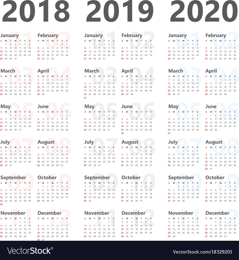 Yearly Calendar For Next 3 Years 2018 To 2020 with regard to 10 Years Calendar From 2020