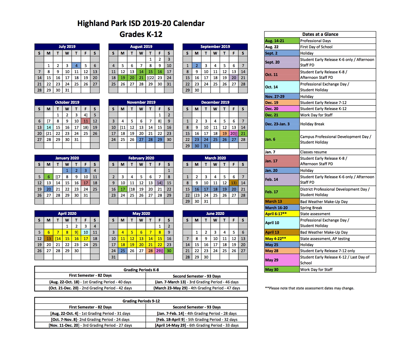 2019-2020 Hpisd Calendar – Calendars – Highland Park with U Of M 2019 2020 Calendar