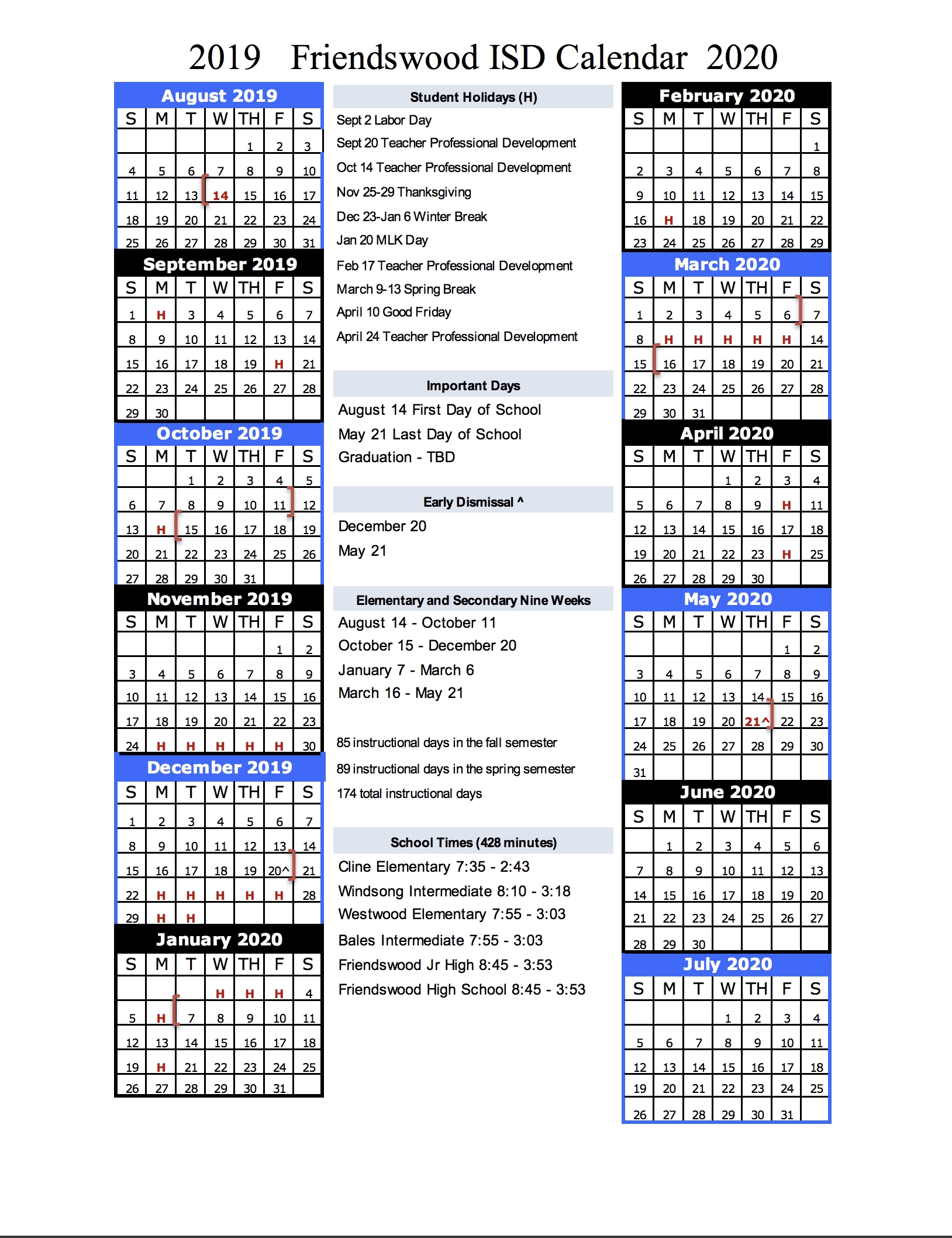 Calendar – Friendswood Isd inside 2020 Uil Calendar