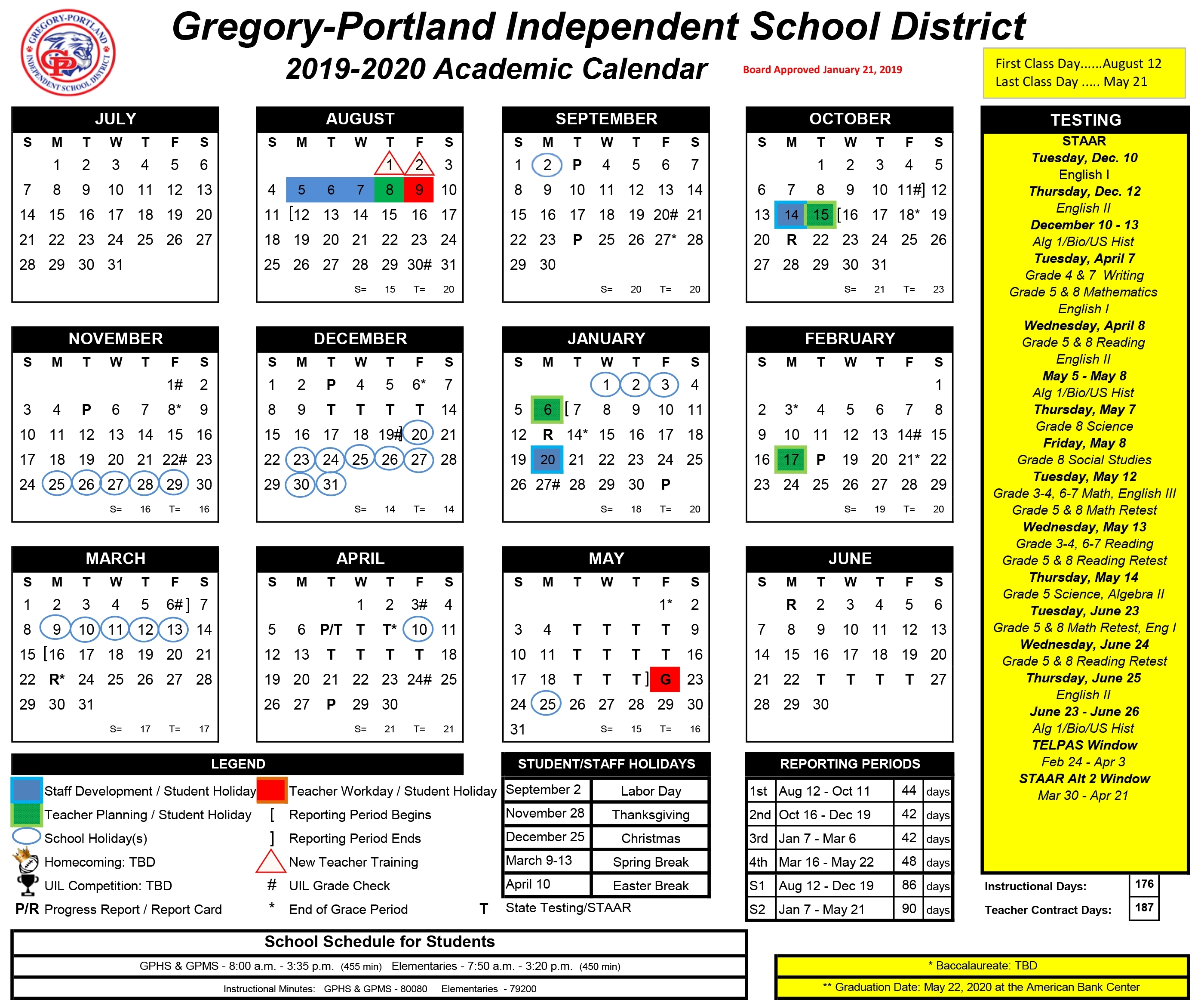 District Calendar, 2019-20 - Gregory-Portland Independent in 2020 Uil Calendar