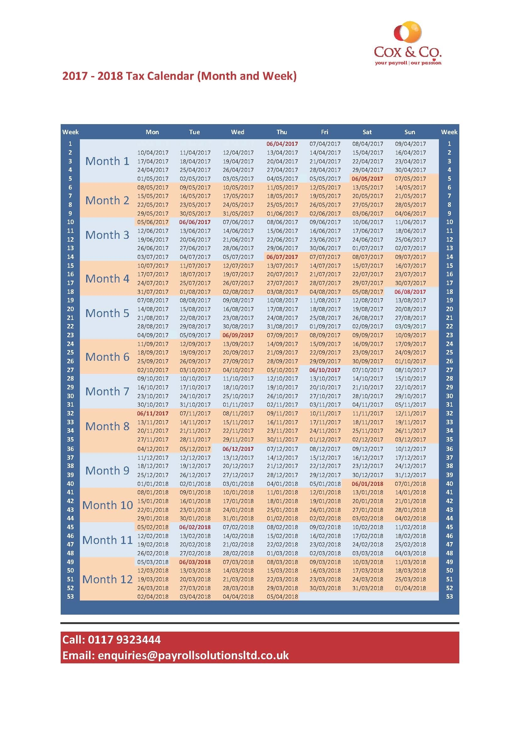 Free Tax Week &amp; Month Payroll Calendar - with regard to Hmrc Tax Calender 2019/2020