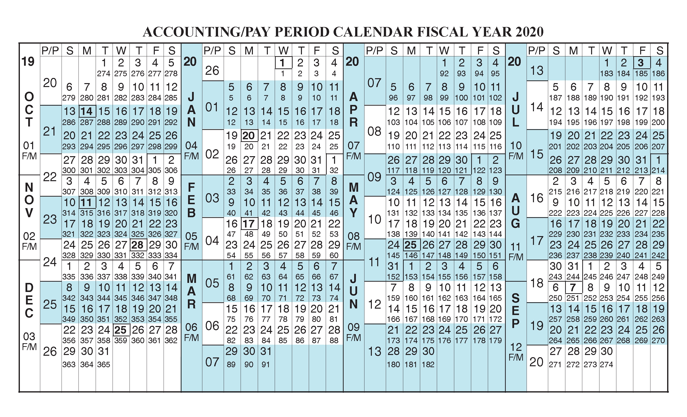 Payroll Calendar 2020 Fiscal Year Calendar [ Oct 2019 - Sep intended for Fiscal Calendar 2019/2020 Free Printable