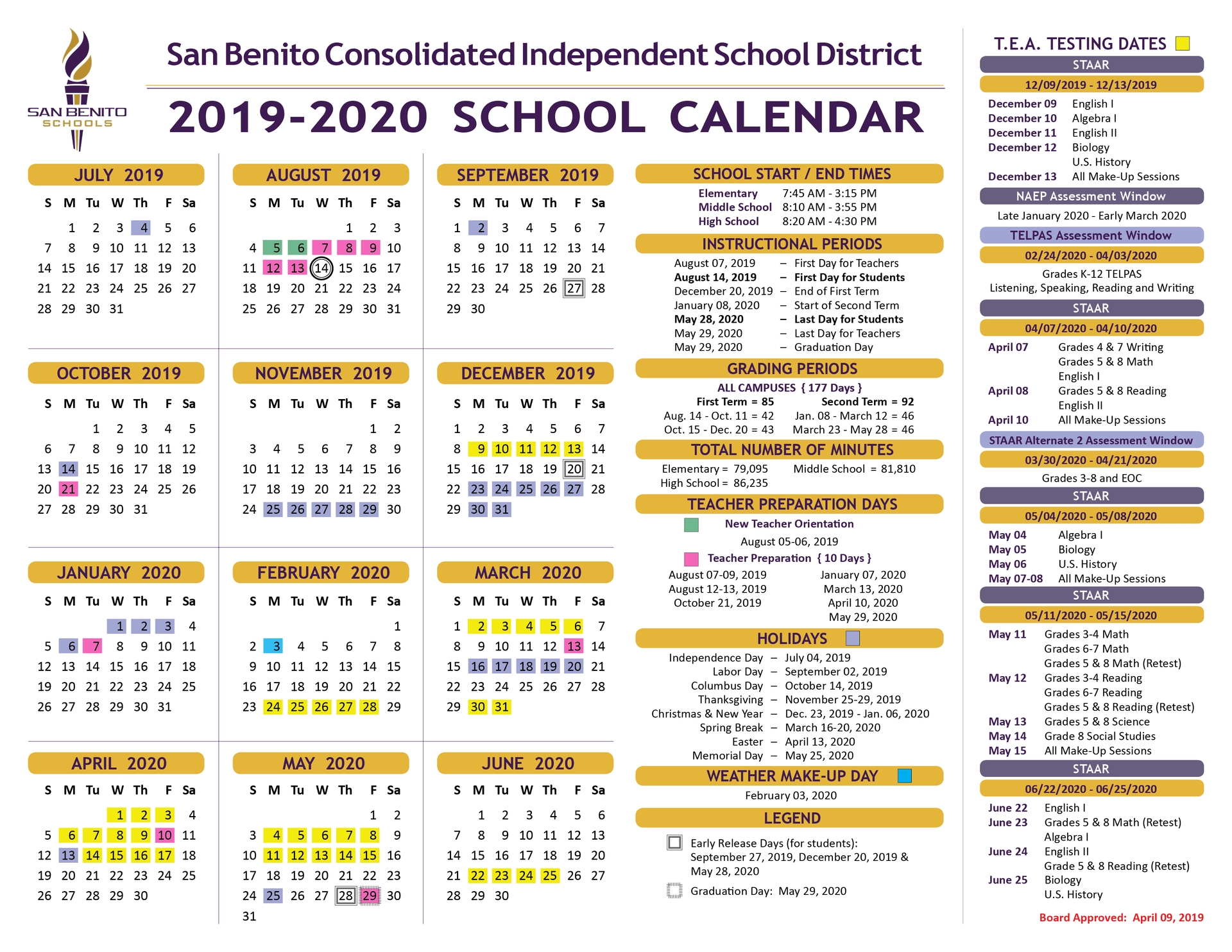 School Calendar – District – San Benito Consolidated inside 2020 Uil Calendar