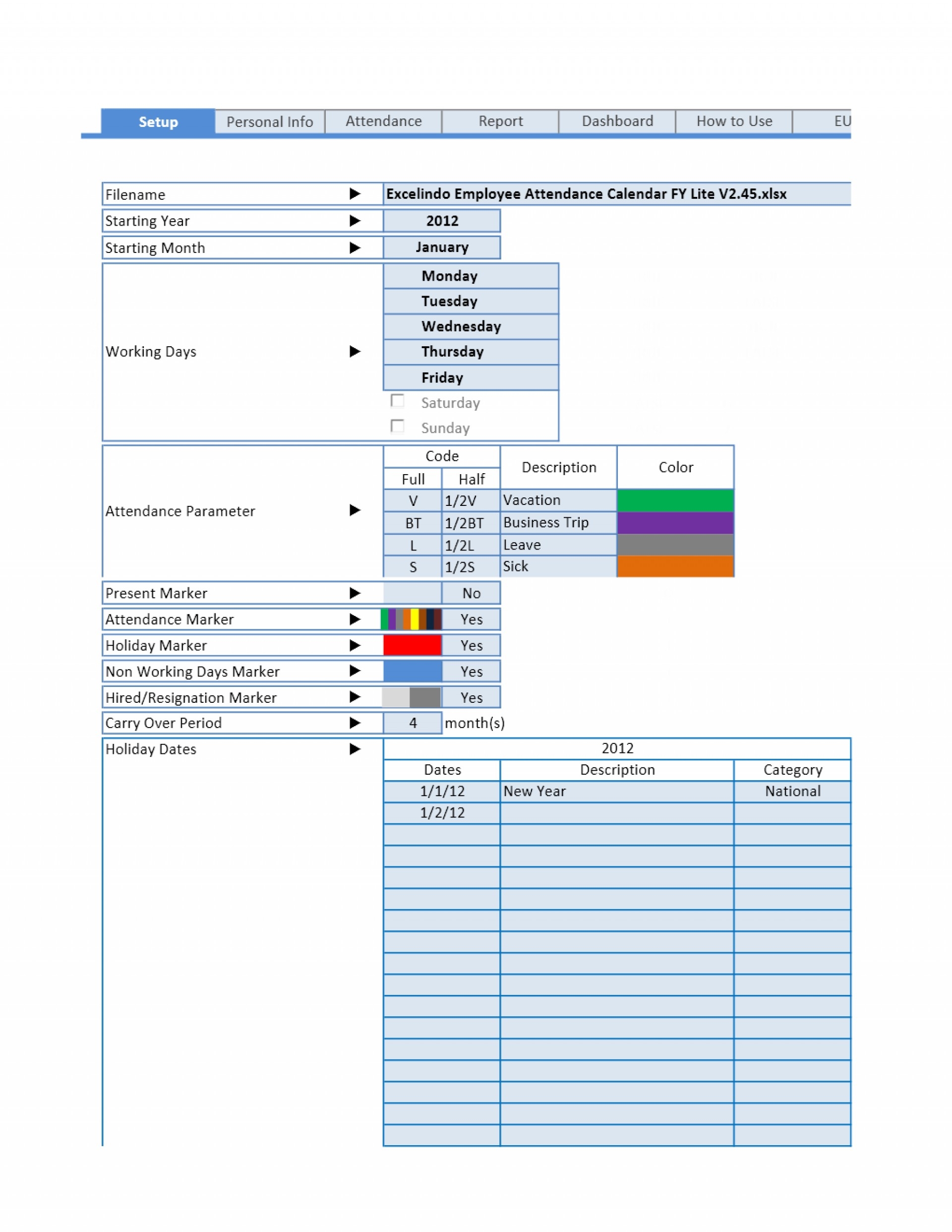 026 Employee Vacation Planner Template Excel Free Attendance intended for 2020 Employee Attendance Calendar Free
