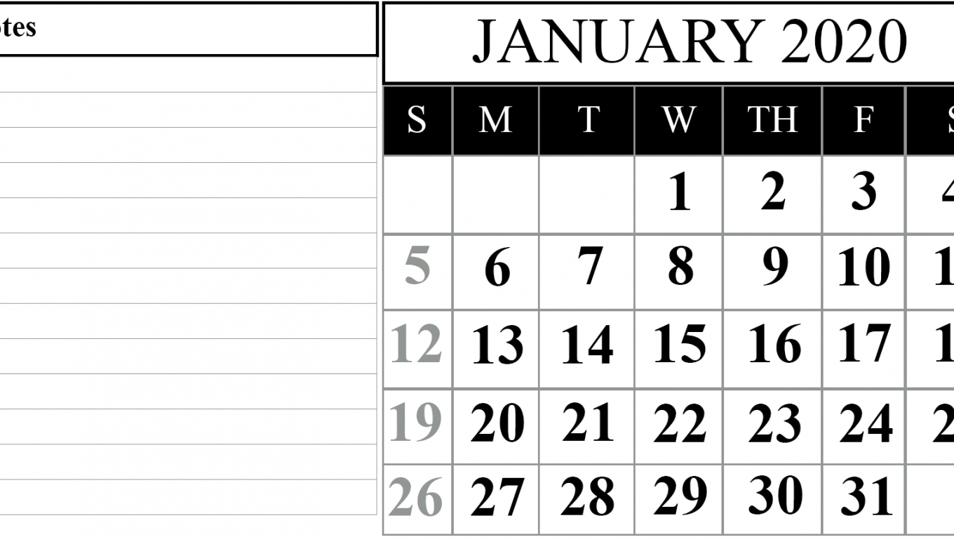 15+ Free Blank January 2020 Fillable Calendar Template To in Printable Calenar For 2020 With Space To Write