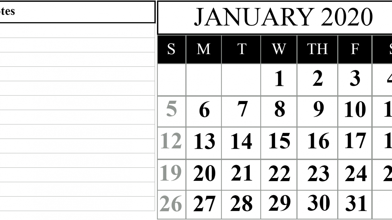 15+ Free Blank January 2020 Fillable Calendar Template To within Calender 2020 With Space To Write