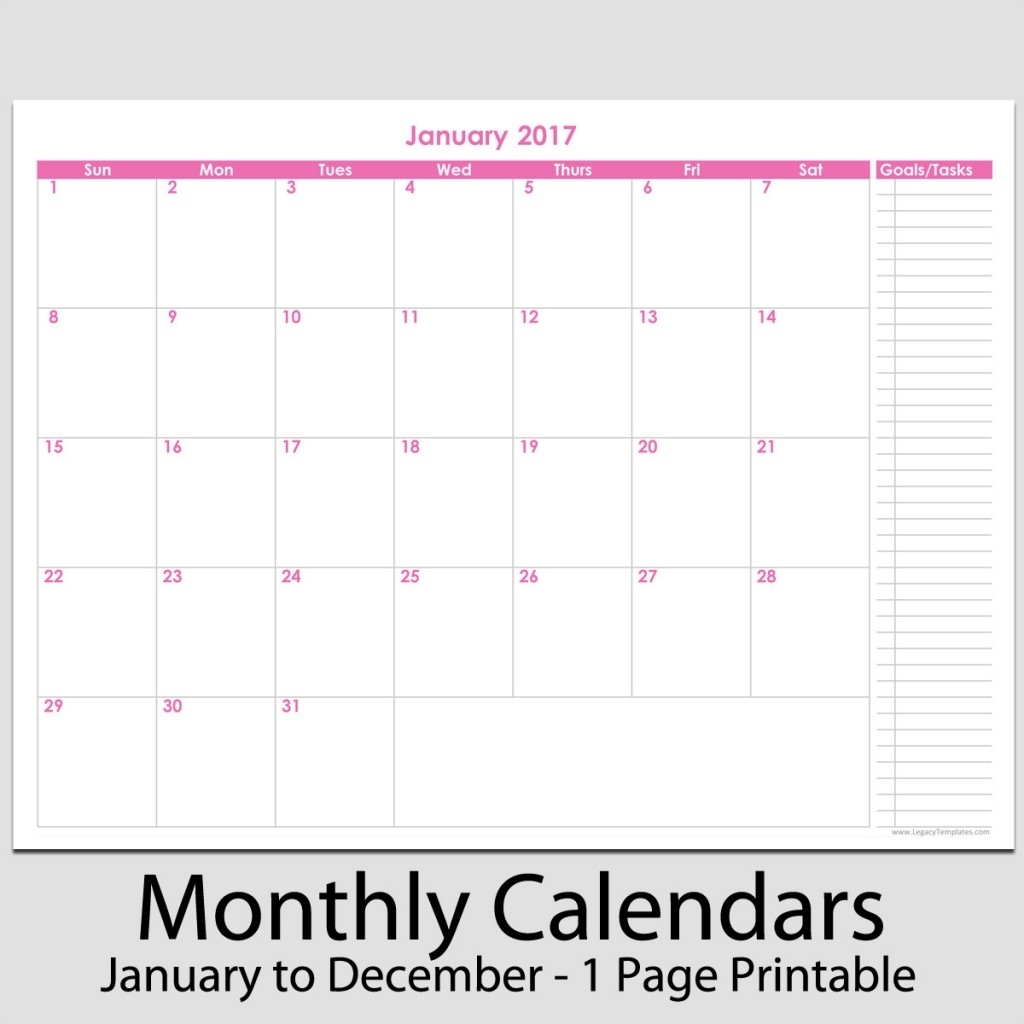 2017 - 12 Month Calendar With Tasks - 8 1/2&quot; X 11&quot; | Legacy throughout Free 8.5 X 11 Calendars