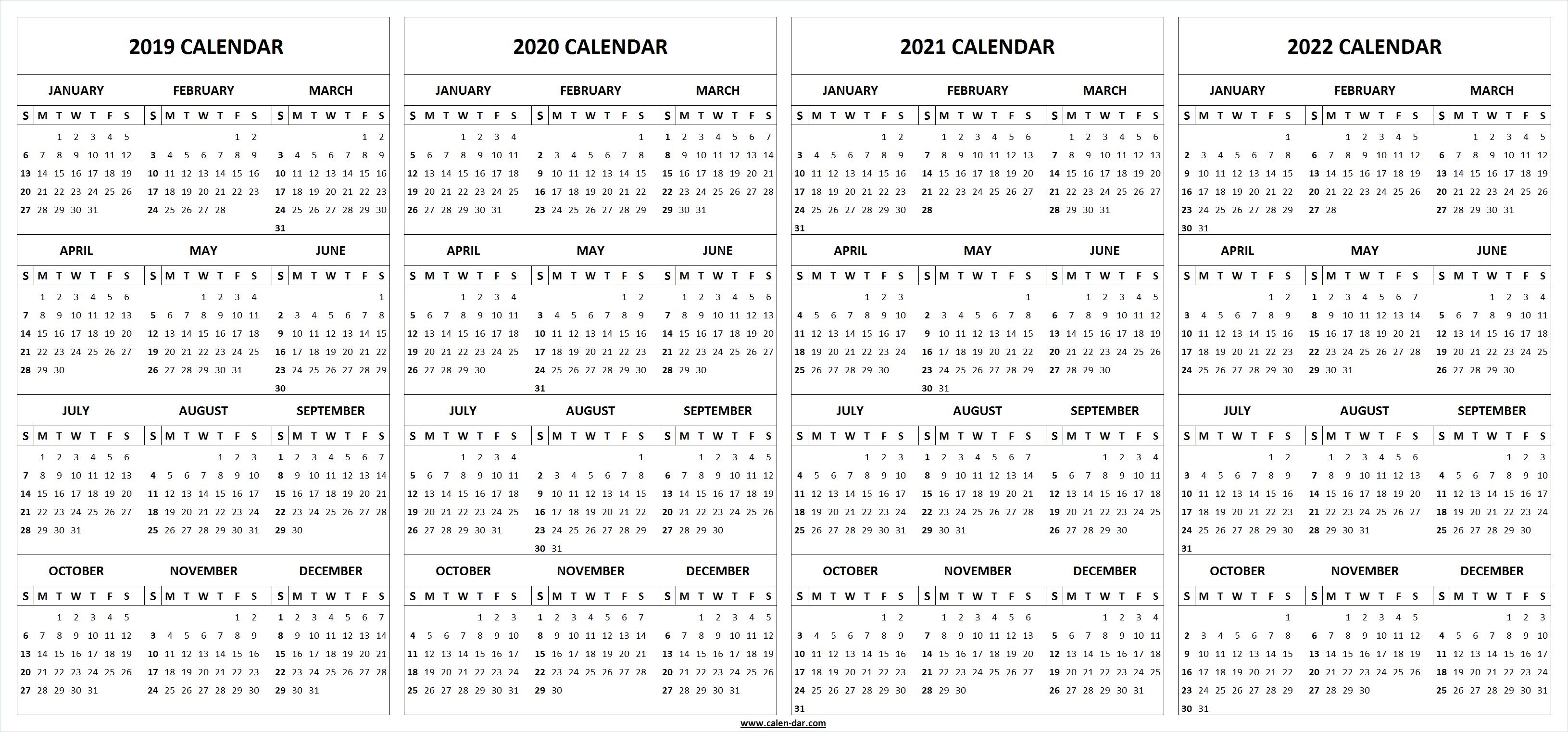 2019 2020 2021 2022 Calendar Blank Template | 2021 Calendar with 2019 2022 Year Calendar Printable