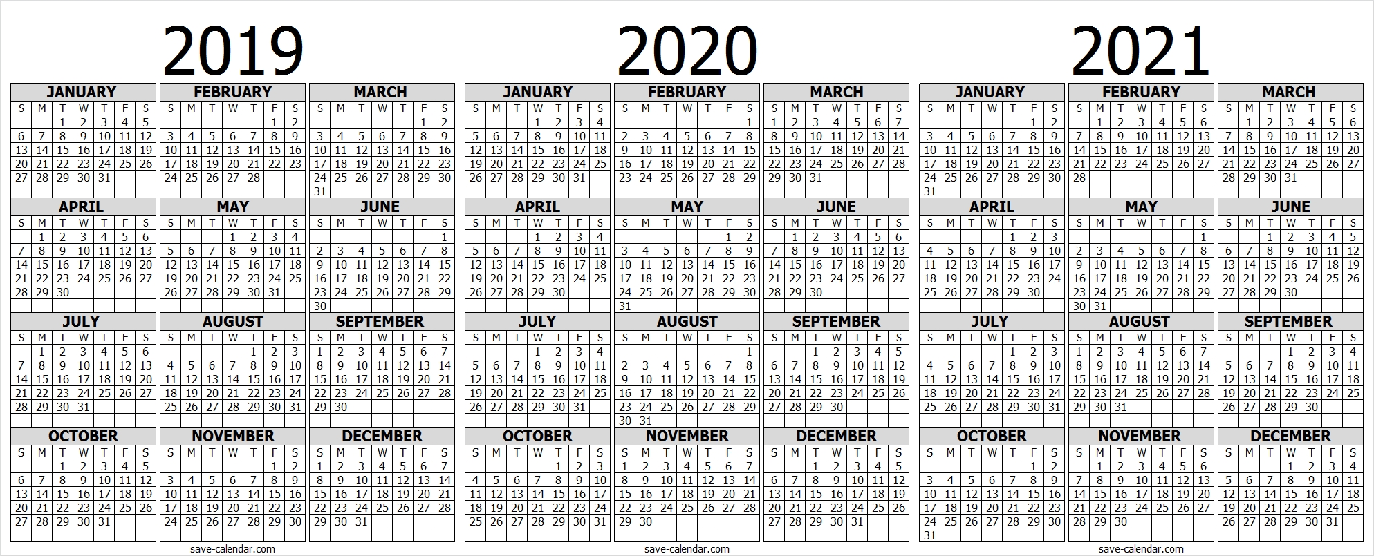 2019 2020 2021 Calendar To Print | Print Calendar, 2021 in 2019 2020 2021 Printable Calendar