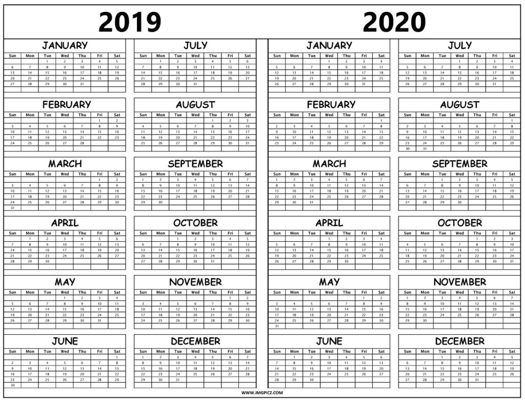 2019 2020 Calendar Printable Template On One Sheet | Excel for Blank Calendar 2019 2020 To Fill In