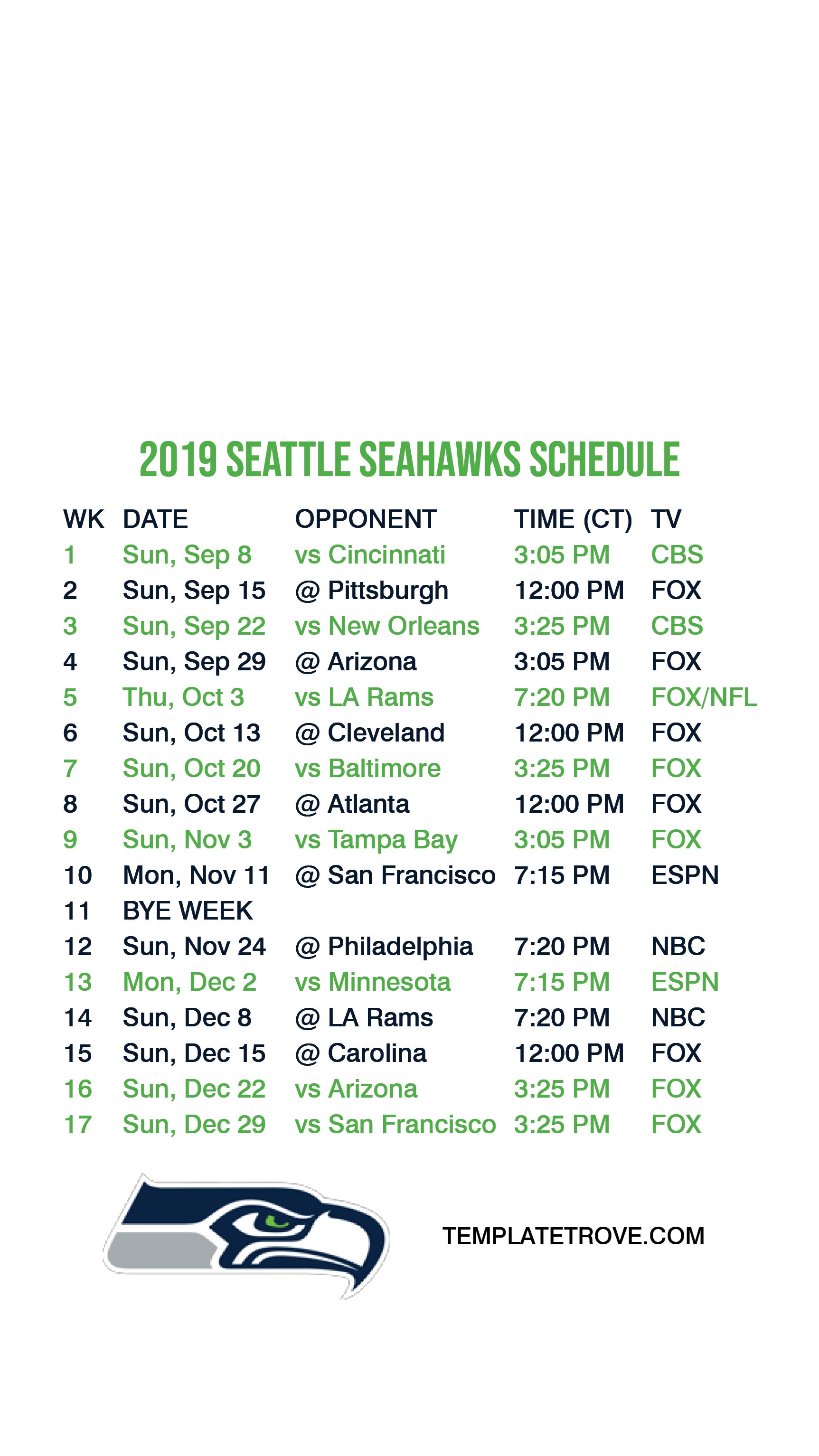 2019-2020 Seattle Seahawks Lock Screen Schedule For Iphone 6 regarding Printable Seahawks Schedule Tv 2019- 2020