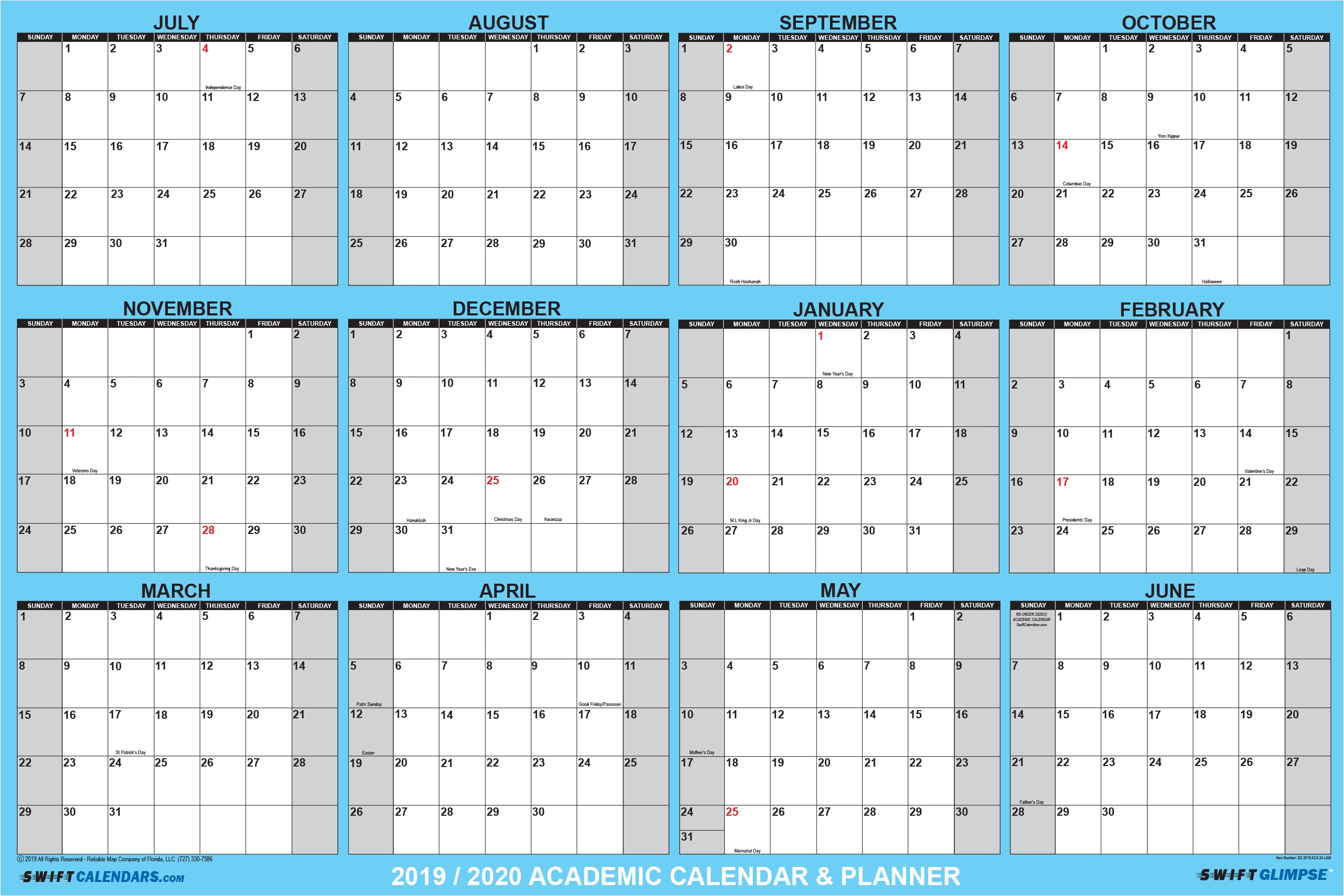 2019/2020 Swiftglimpse Yearly Academic Dry Erase Wall Calendar in Calendar With Lots Of Space To Write 2020