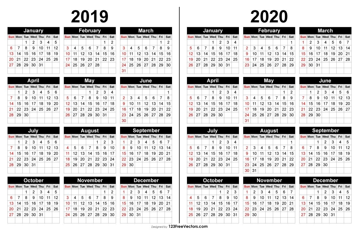 2019 And 2020 Calendar Printable | Printable Yearly Calendar regarding Yearly Calendar In One Page 2019-2020