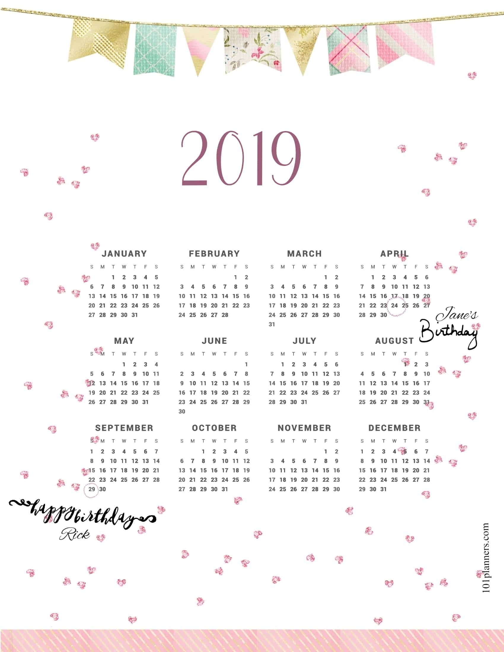 2019 Calendar pertaining to Yearly Calendar At A Glance Free Printable