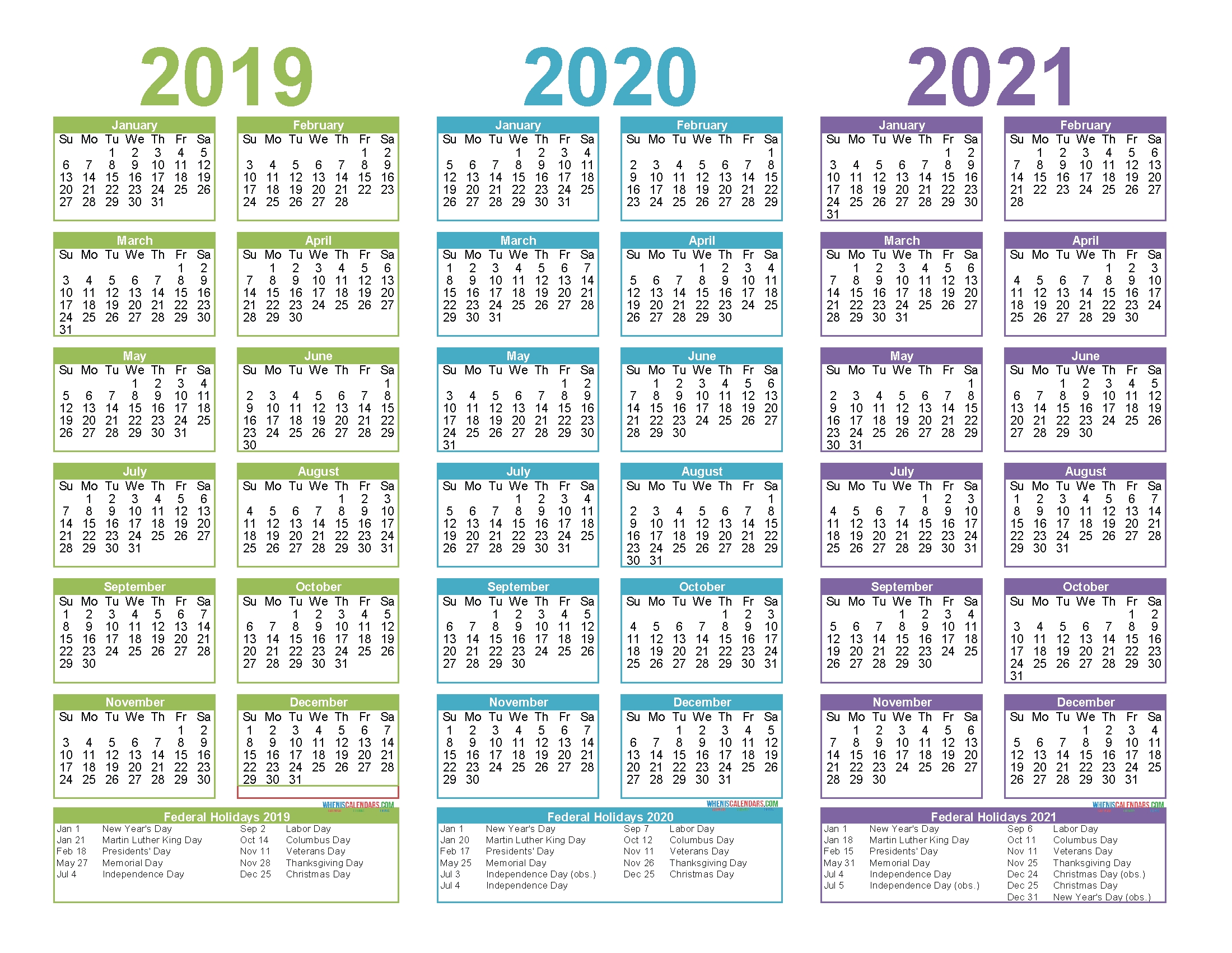 Three-Year Calendar 2019 2020 2021 - Calendar Inspiration ...