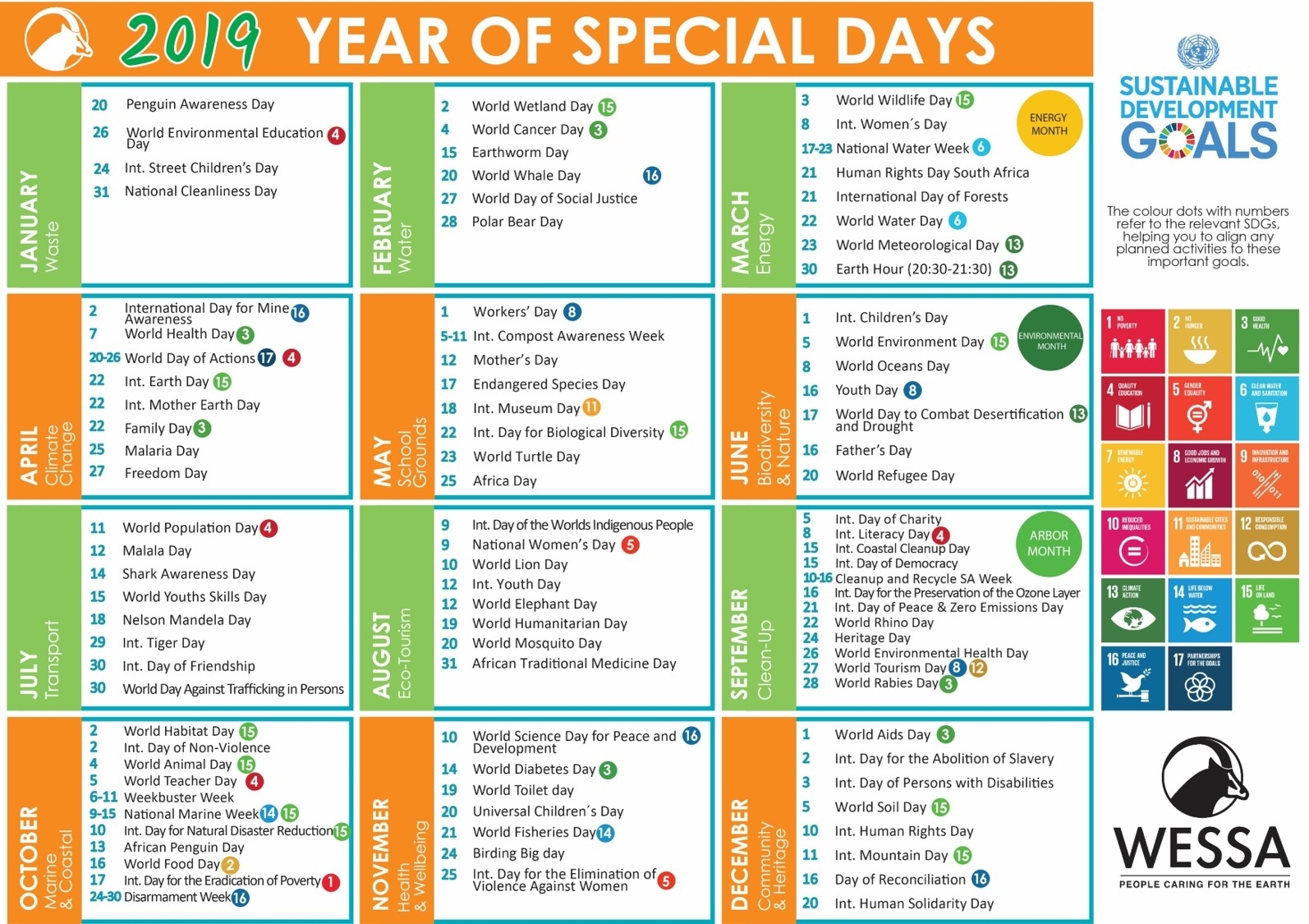 Special Days Calendat 2019 For Schools