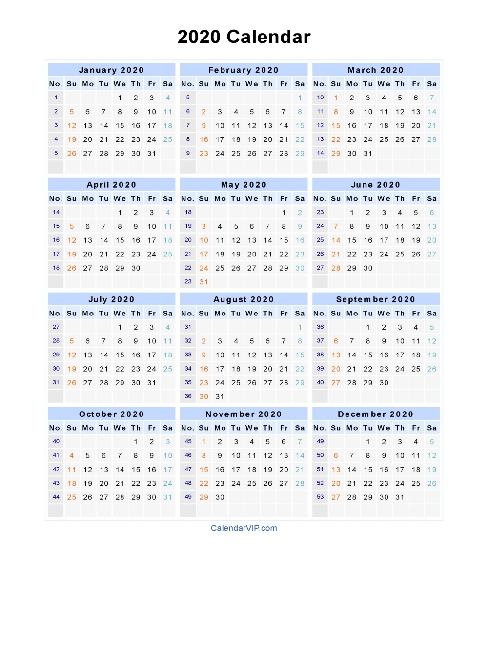 2020 Calendar - Blank Printable Calendar Template In Pdf in 2020 Free Year Printable Calendars Without Downloading