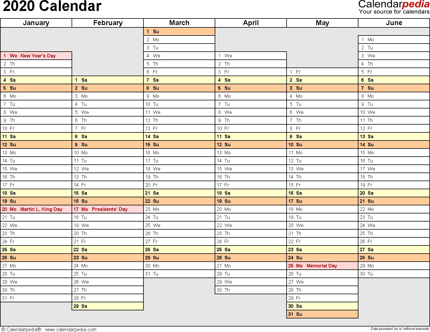 2020 Calendar - Free Printable Microsoft Word Templates in 2020 Year At A Glace Attendance Calendar