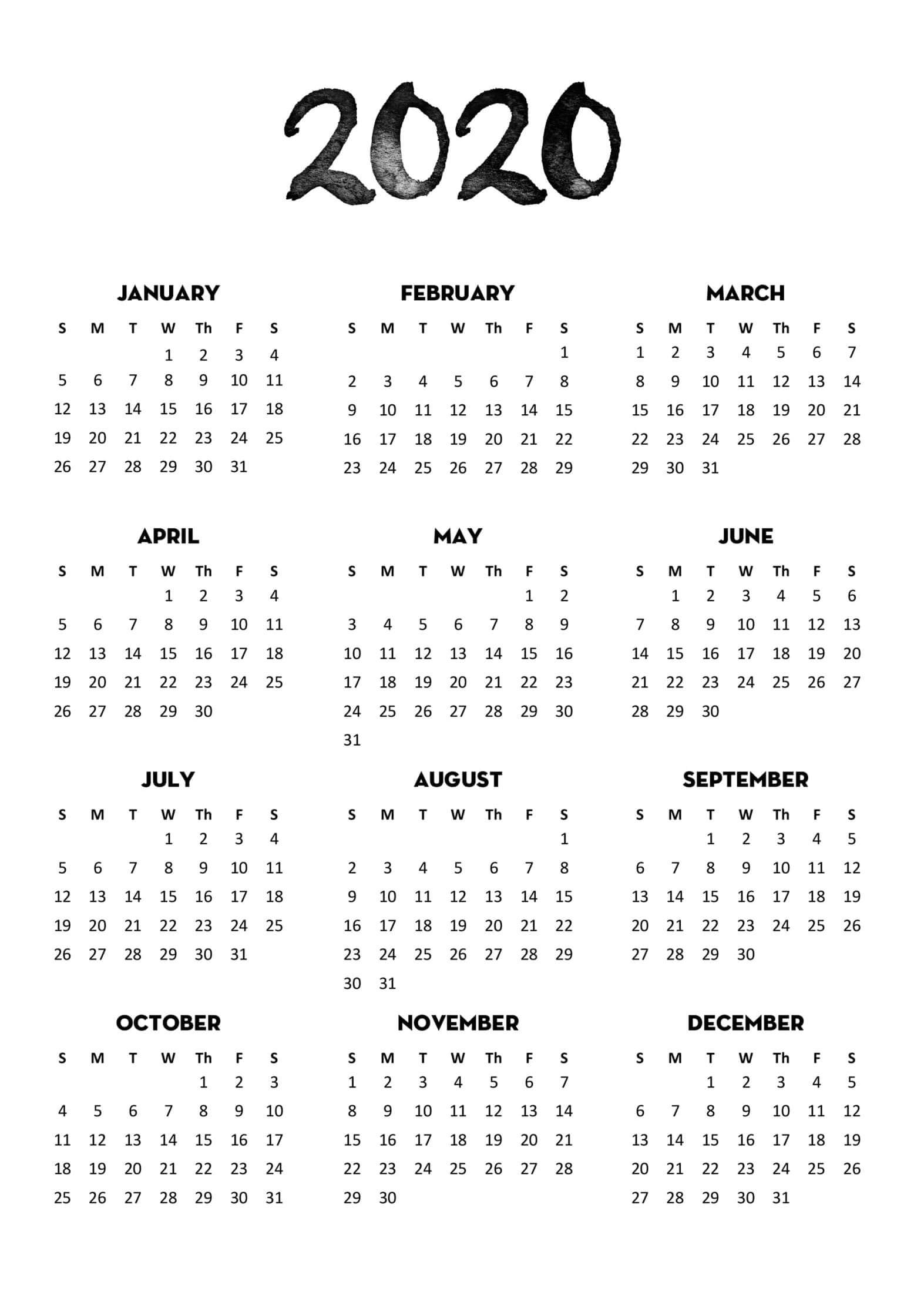 2020 Calendar Full Page - Colona.rsd7 throughout 2020 Free Printable At A Glance Calendar