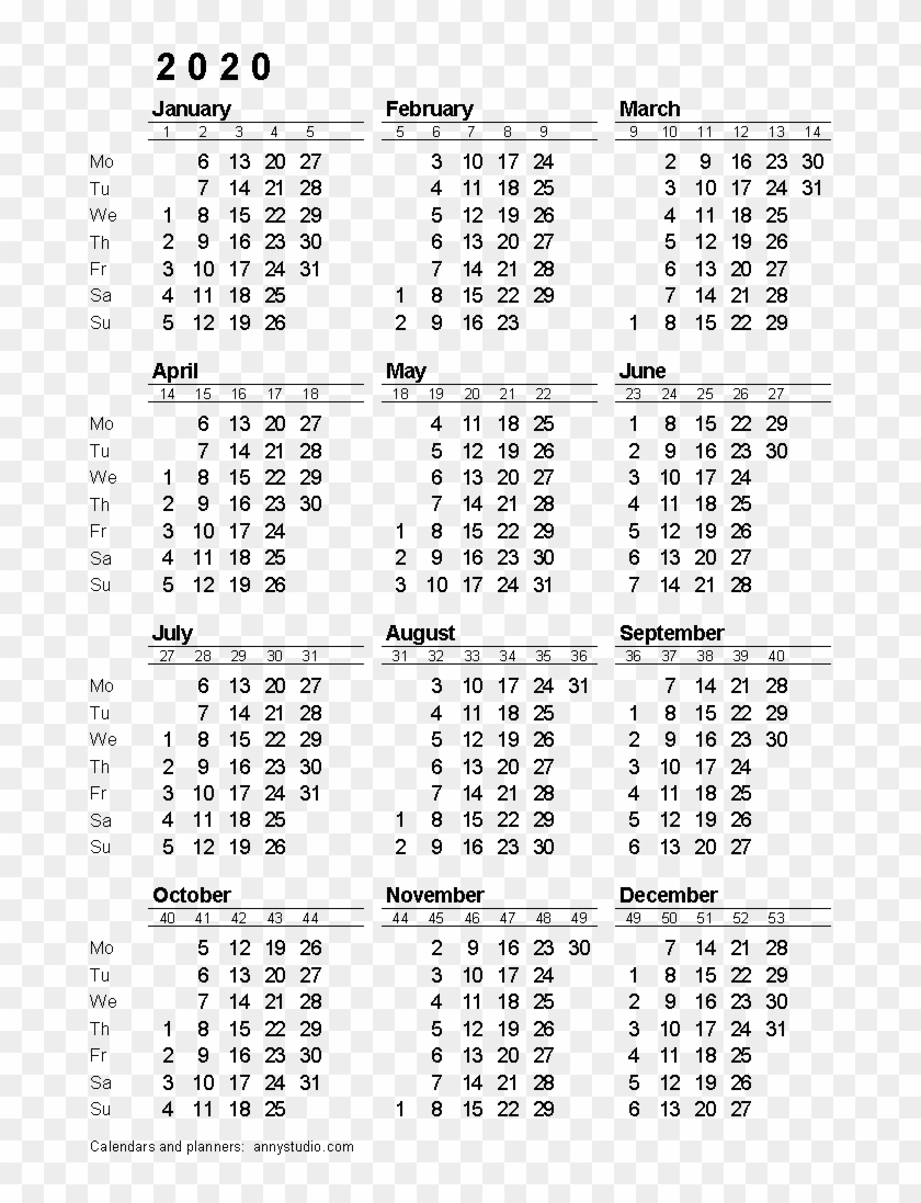 2020 Calendar Png Download Image - 2020 Calendar With Week with Fiscal Calander 2020 Week Numbers