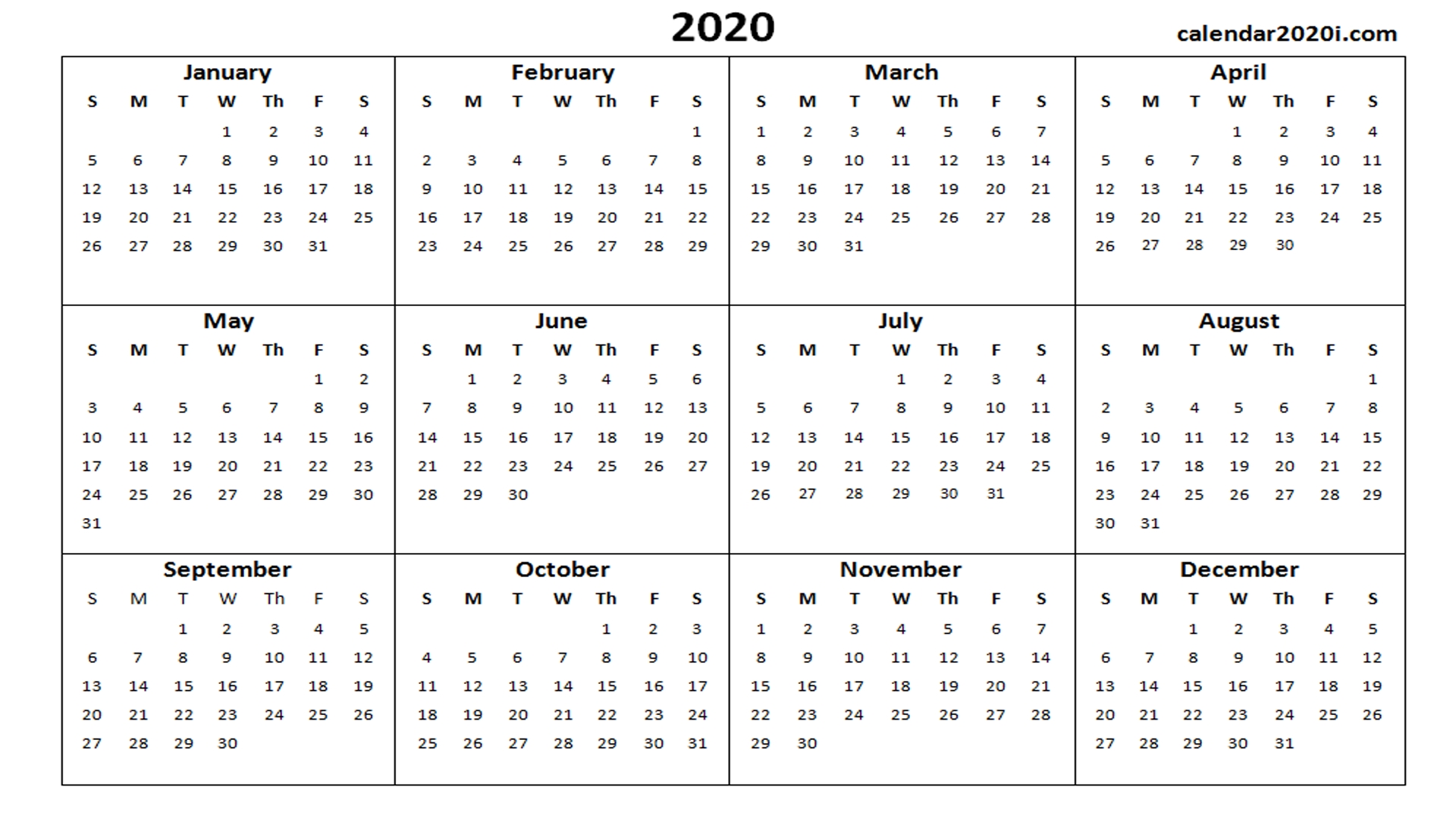 2020 Calendar Printable Template Holidays, Word, Excel, Pdf regarding Downloadable Calendar 2020 For Word