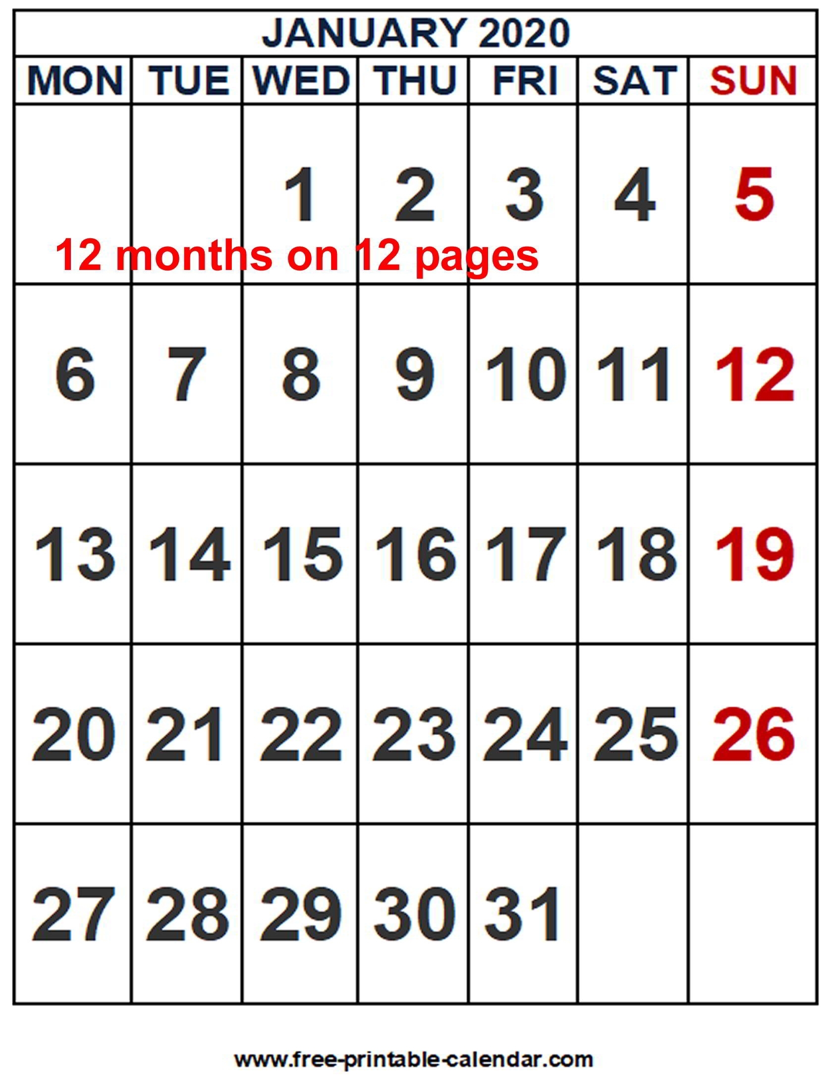 2020 Calendar Word Template - Free-Printable-Calendar pertaining to Downloadable Calendar 2020 For Word