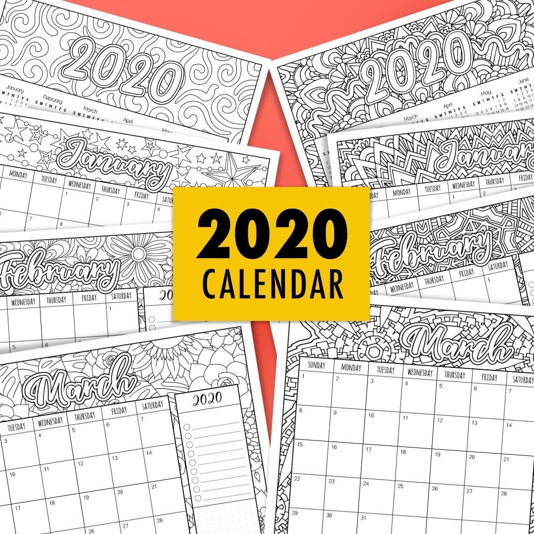 Adult Coloring 2020 Calendar Printable