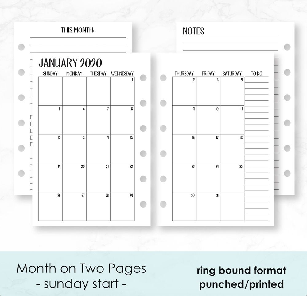 2020 Monthly Calendar Planner Fits Filofax Small 6 Ring regarding Template For Pocket Sized Calendar