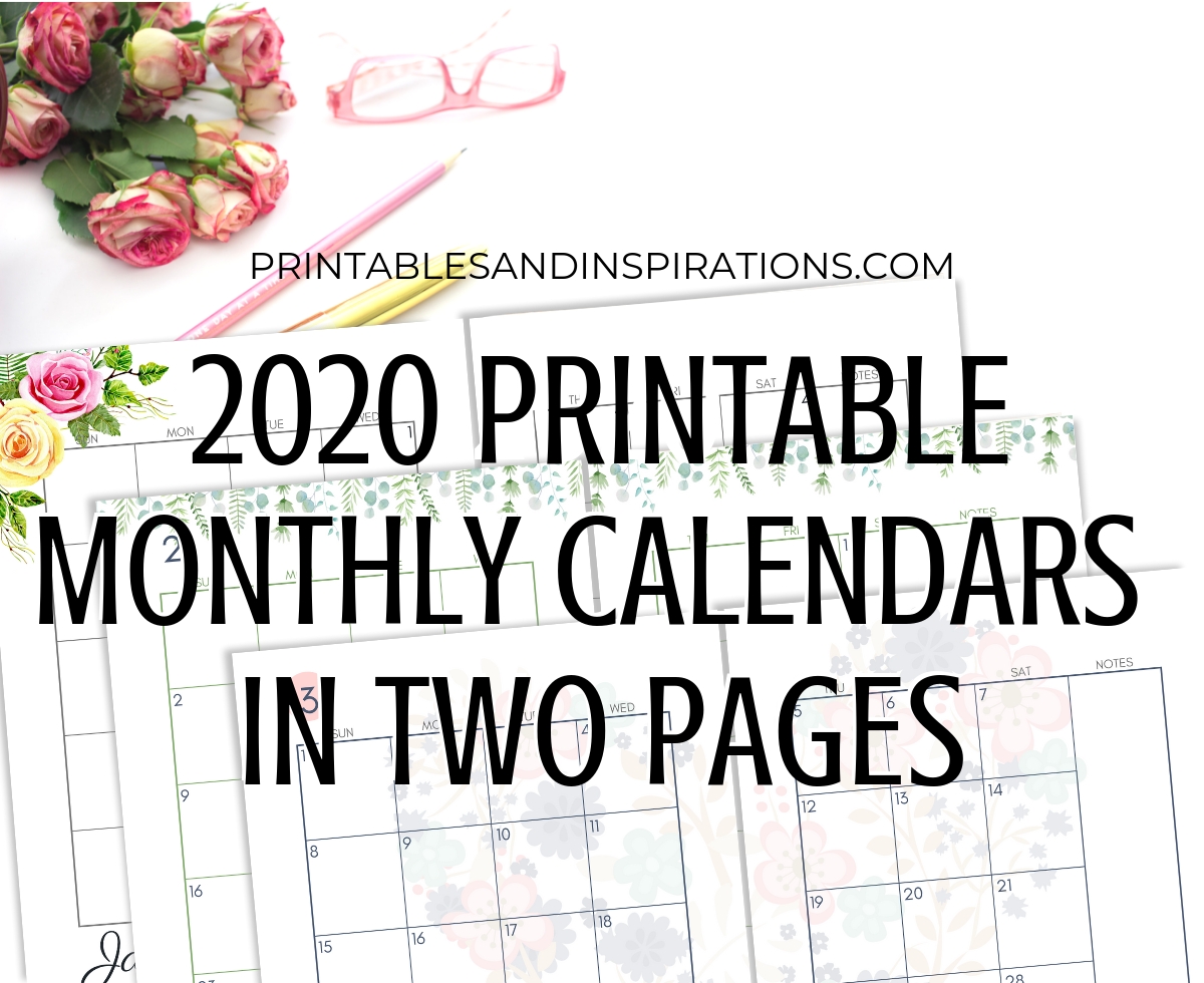 2020 Monthly Calendar Two Page Spread – Free Printable intended for Pocket Size Monthly Calendar Printable