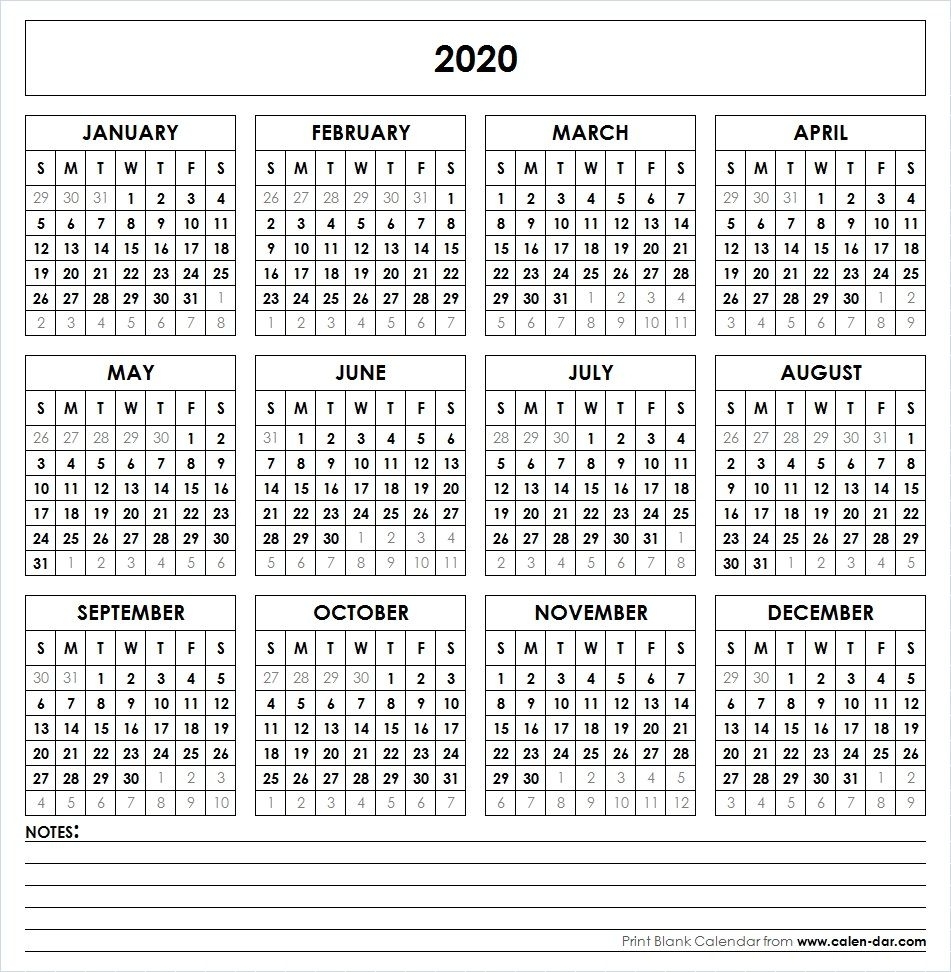 2020 Printable Calendar | Printable Yearly Calendar, Yearly throughout 2020 Free Year Printable Calendars Without Downloading