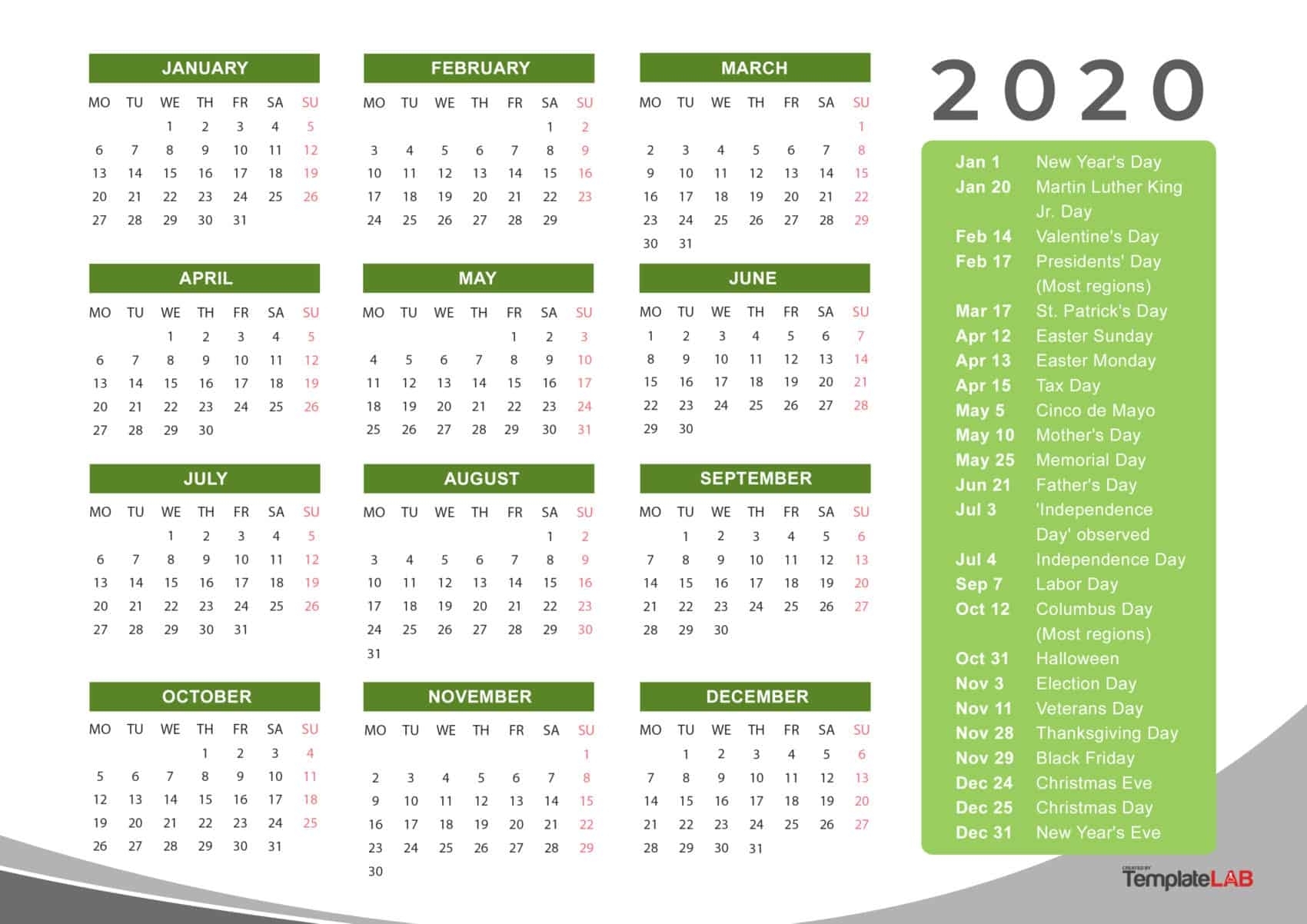 2020 Printable Calendars [Monthly, With Holidays, Yearly] ᐅ regarding Download Free Printable 2020 Calendar