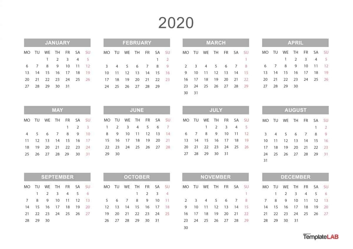 2020 Year At A Glance Free Printable Calendar - Calendar throughout 2020 Year T A Glance Calendar