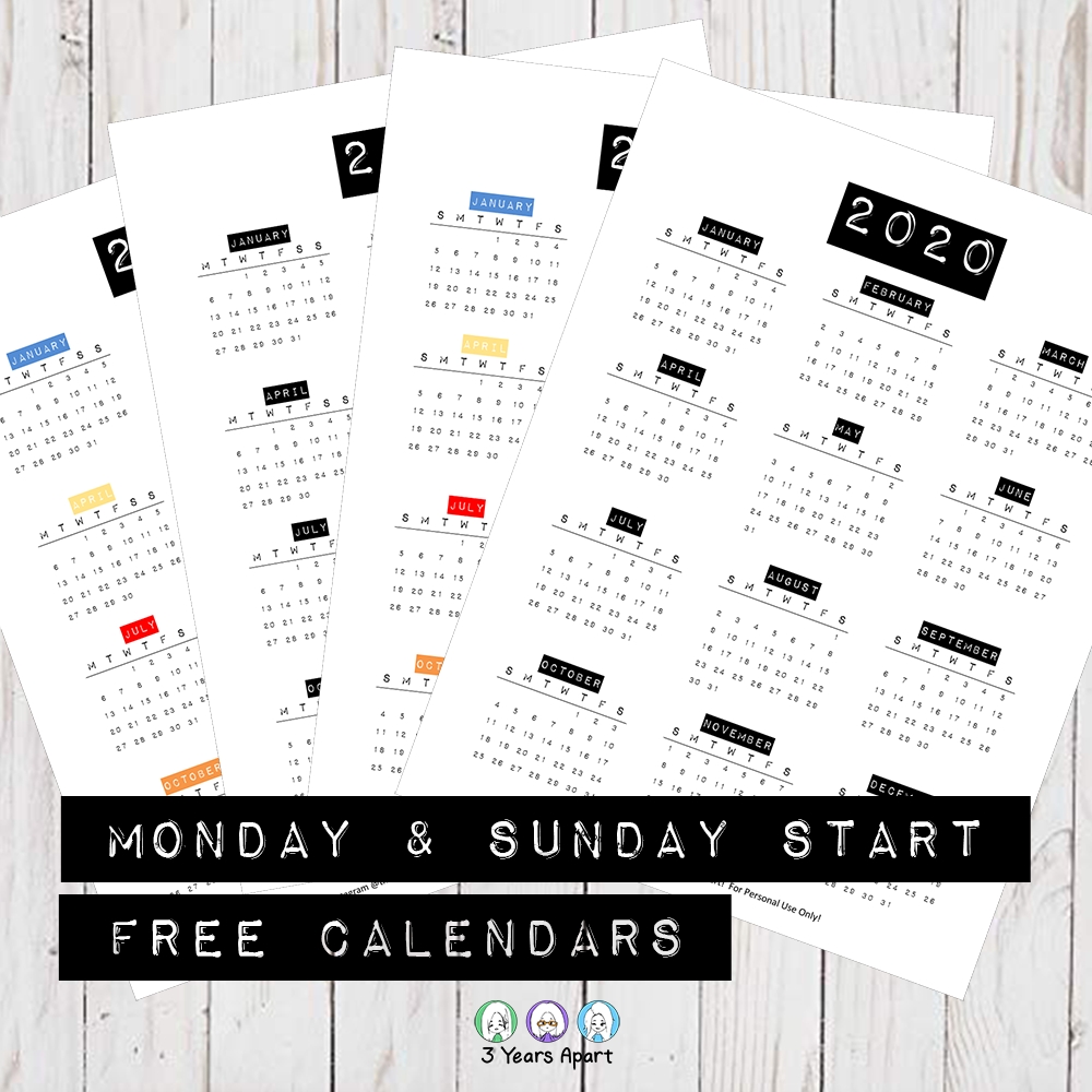 2020 Yearly Calendar Free Printable | Bullet Journal And for 2020 Free Printable At A Glance Calendar