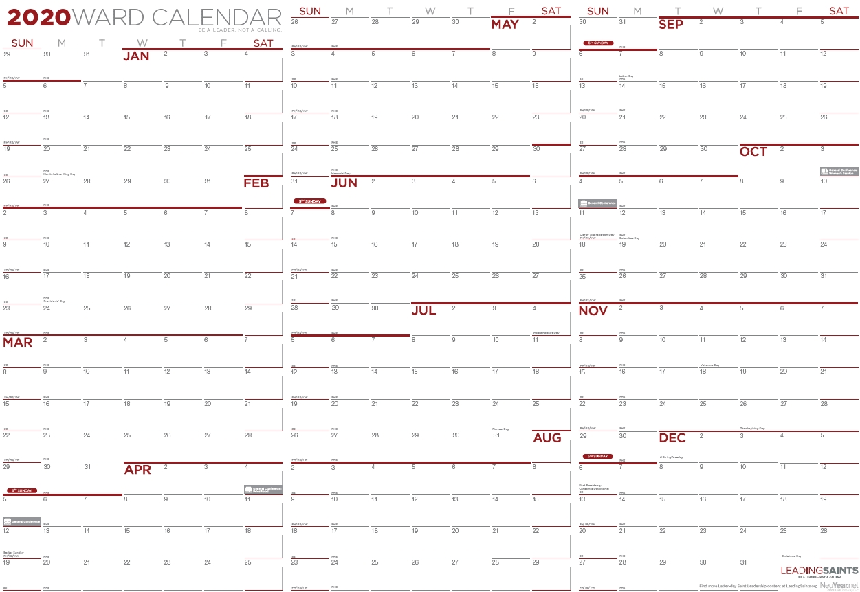 2020 Yearly Ward Calendar | Leading Saints in Calendar With Lots Of Space To Write 2020