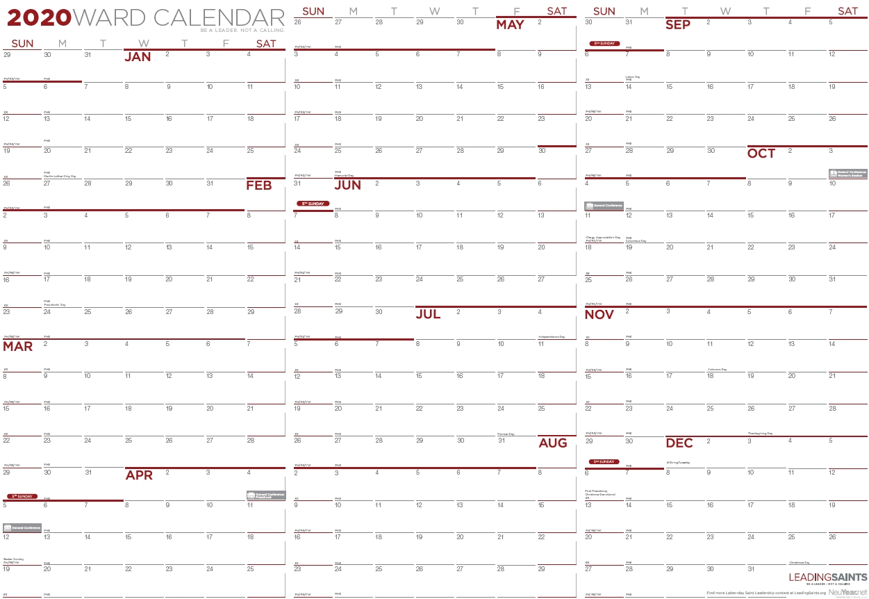 2020 Yearly Ward Calendar | Leading Saints regarding Calender 2020 With Space To Write