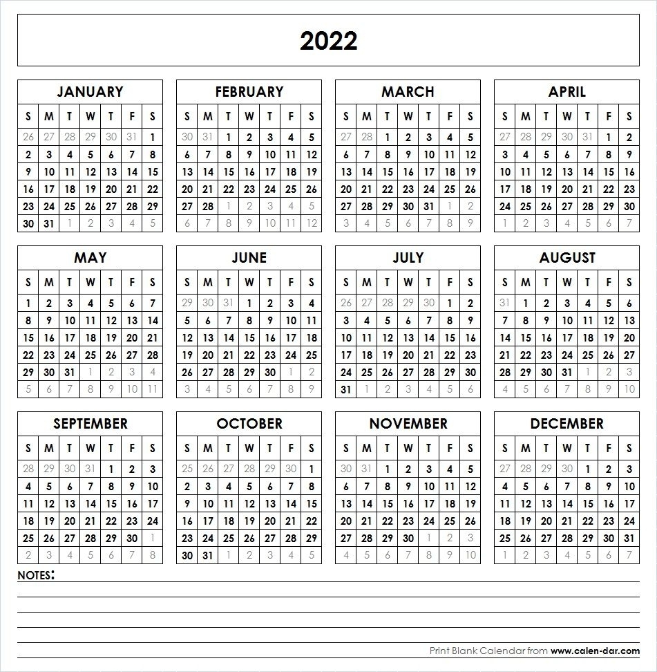 2022 Printable Calendar | Printable Yearly Calendar, Yearly for 2019 2022 Year Calendar Printable