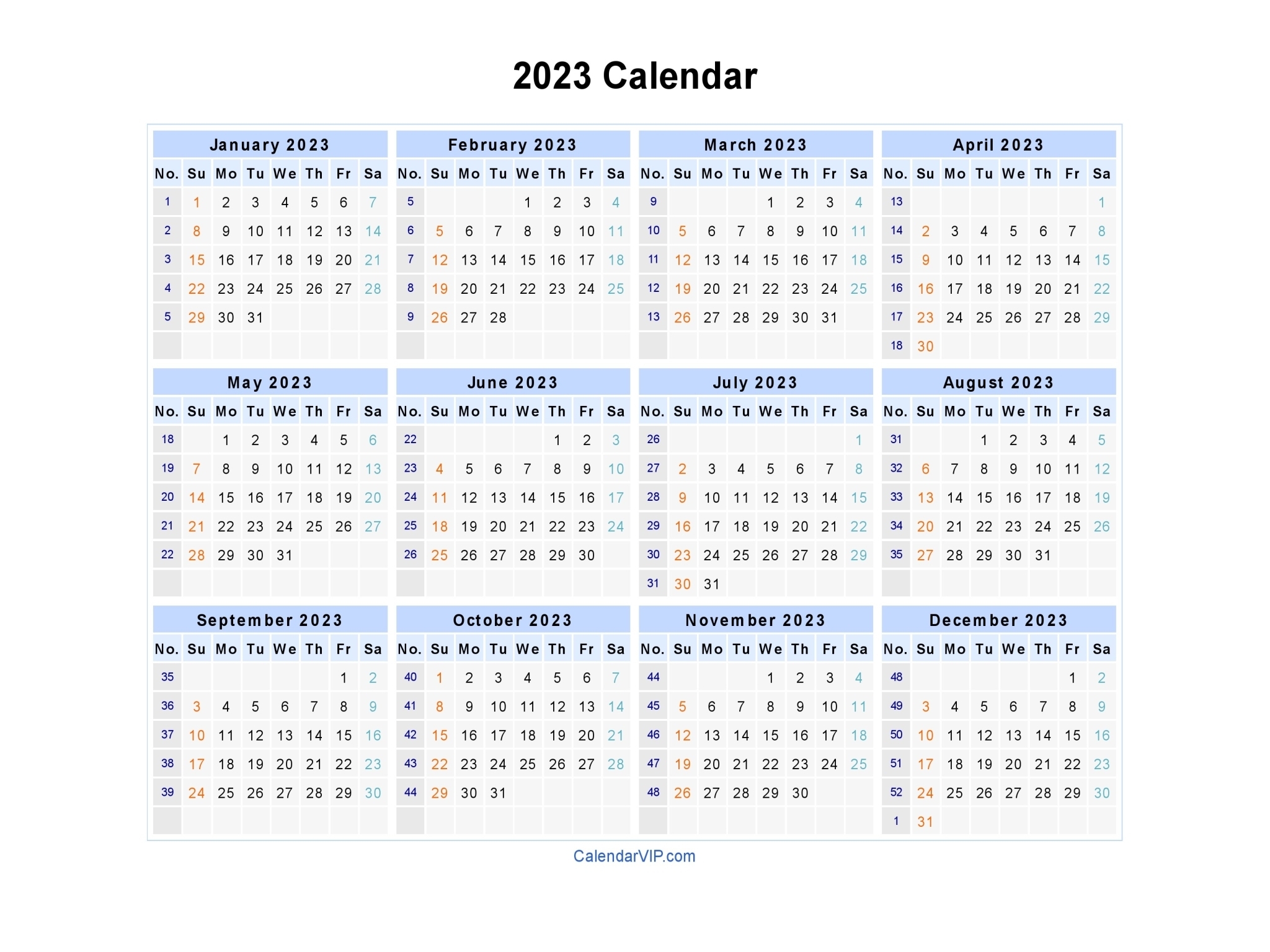 1 Page Printable 2023 Calendar   2023 Calendar Blank Printable Calendar Template In Pdf Pertaining To 1 Page Printable 2023 Calendar 