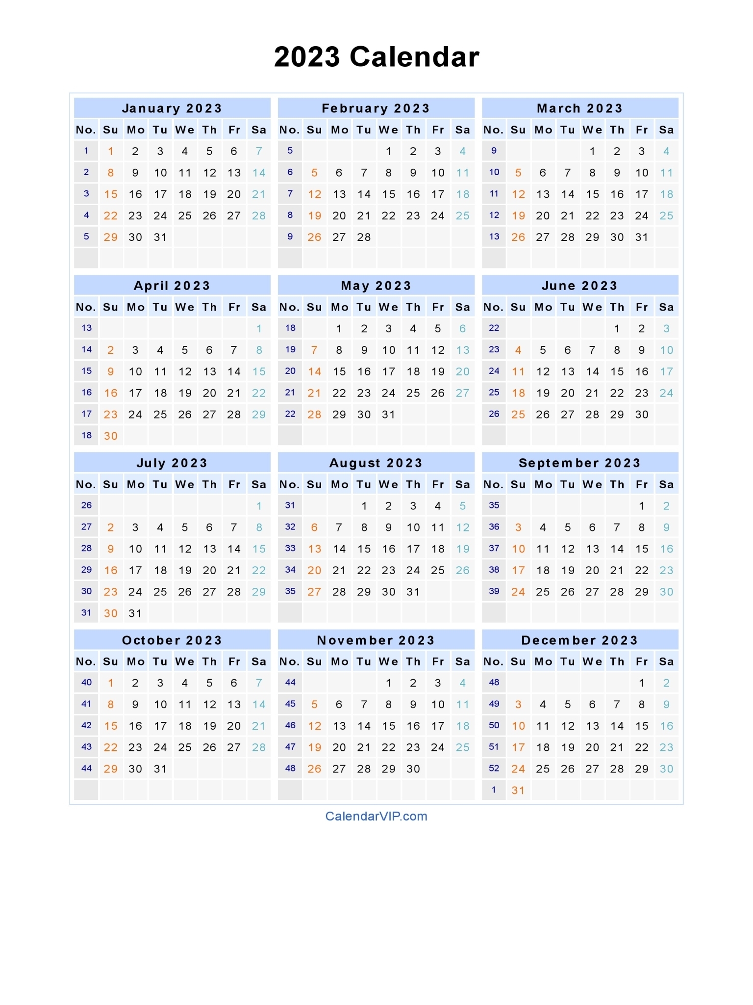 2023 Calendar Blank Printable Printable Blank World