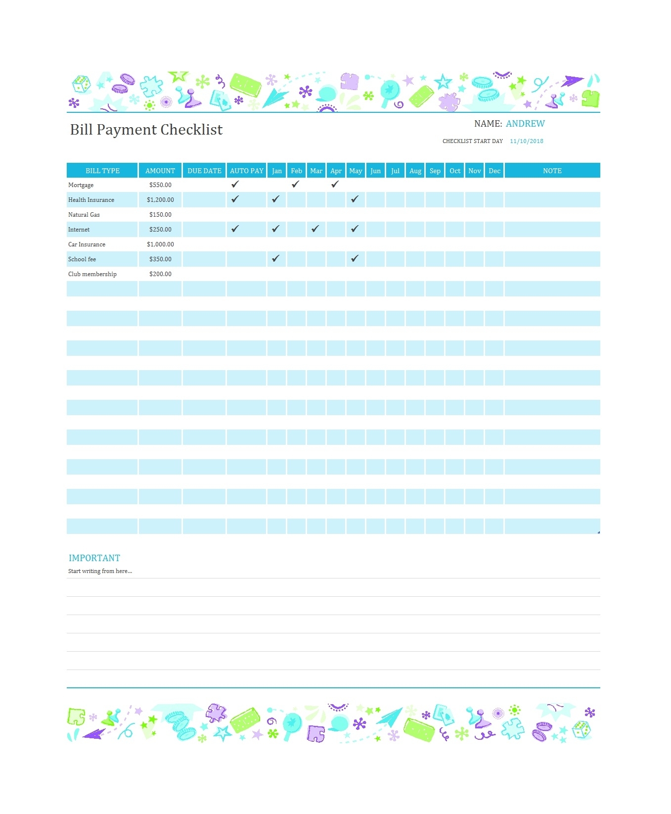 Bill Due Date Calendar Pdf