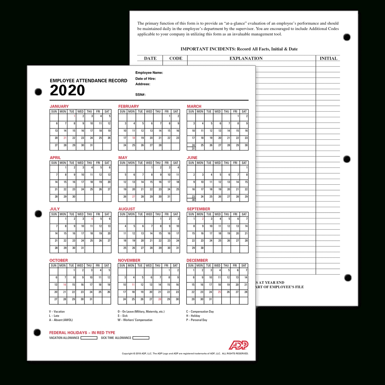 2020 Employee Attendance Calendar Free - Calendar ...