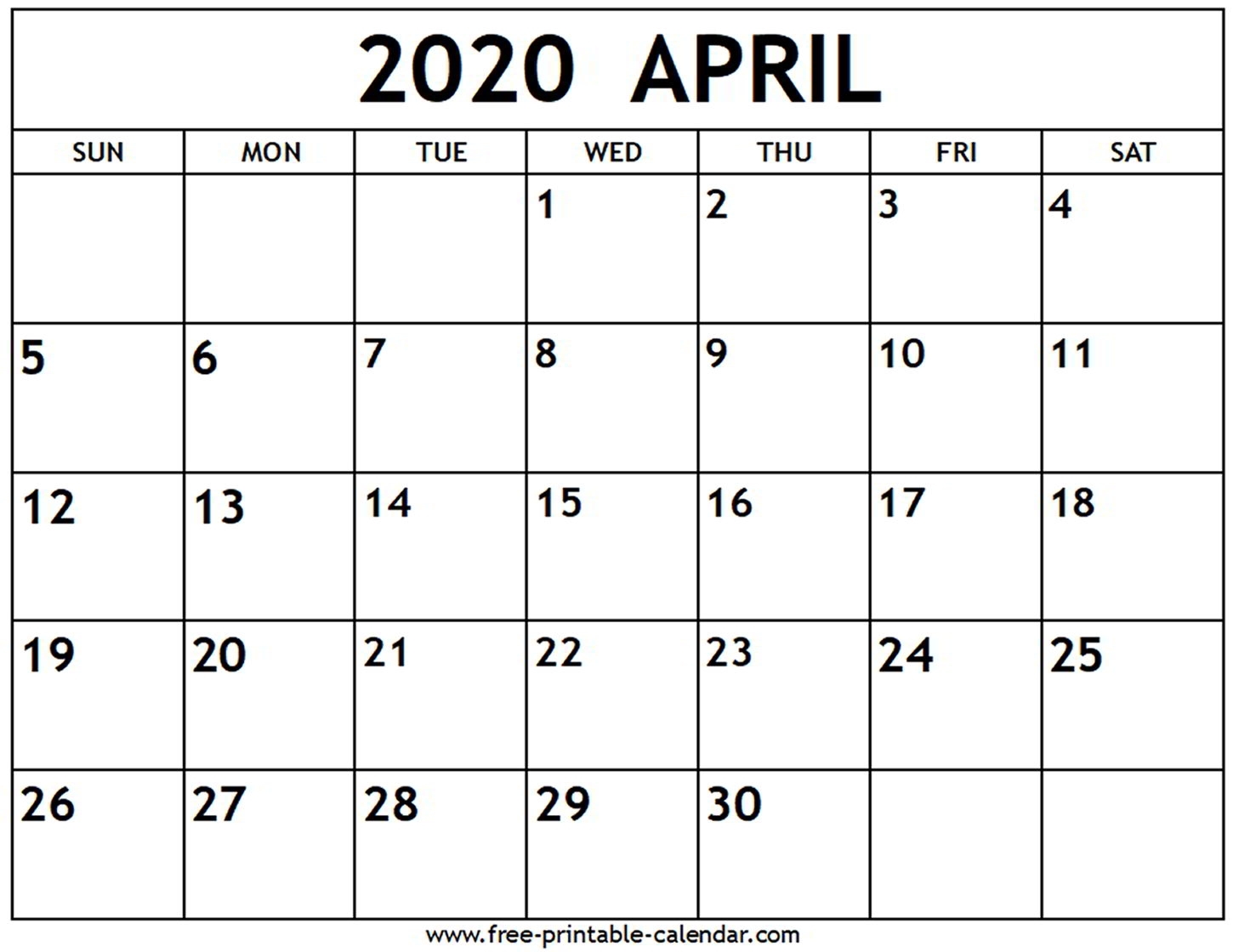April 2020 Calendar - Free-Printable-Calendar throughout Printable Fill In Calendar For 2020